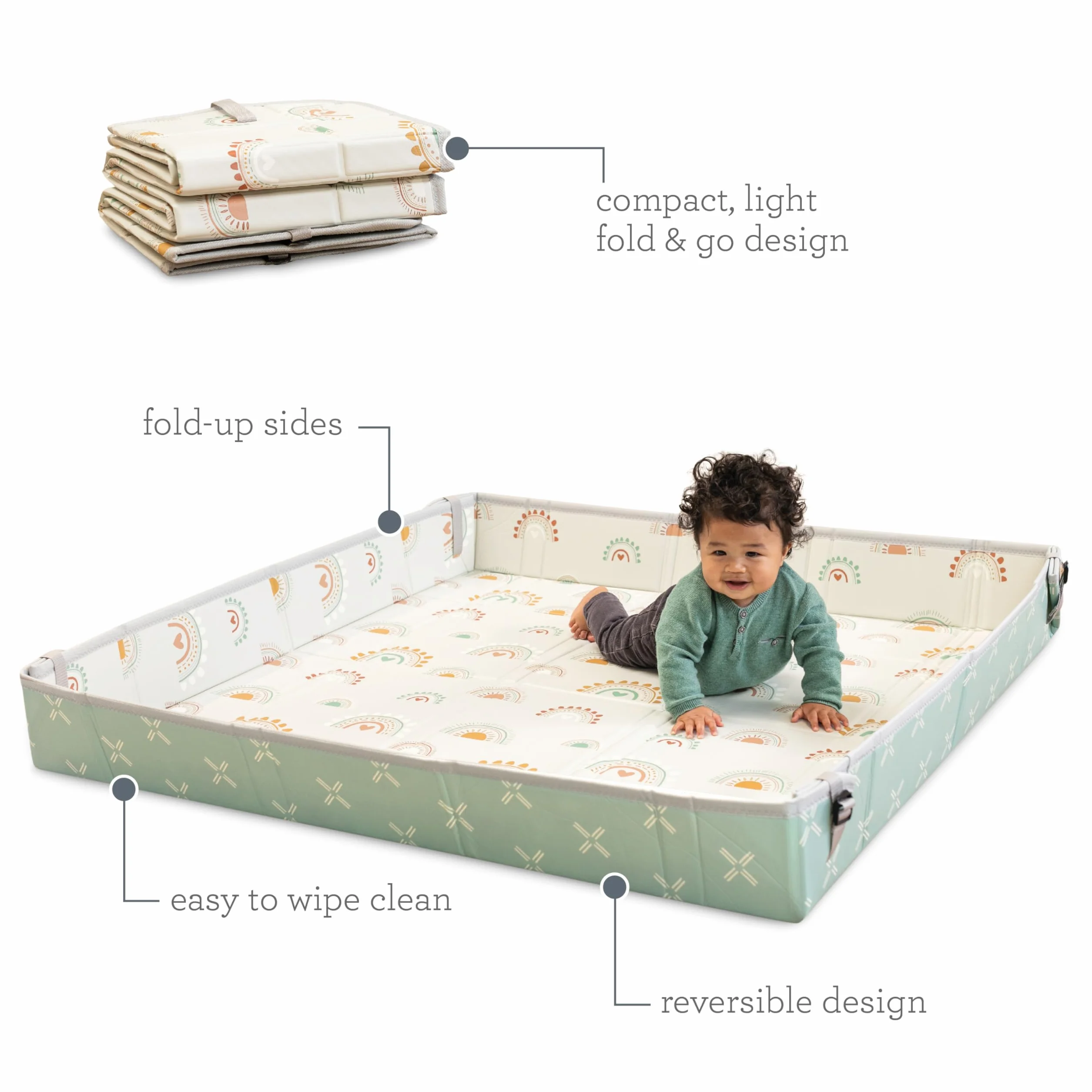 Infantino Alfombra Plegable de Espuma Suave, Tamaño Grande, Fácil de Transportar, Laterales Abatibles, Alfombra Antideslizante para Bebés y Niños Pequeños, Arcoiris