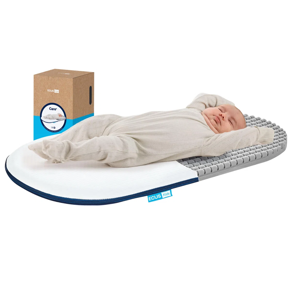Ecus Kids, Colchón de Capazo Care Mini 75x40 cm, Hipoalergénico con Tratamiento Antimicrobiano, Extra Transpirable, Firmeza Adecuada, Tejido Xtra-Cool con Altura 5 cm