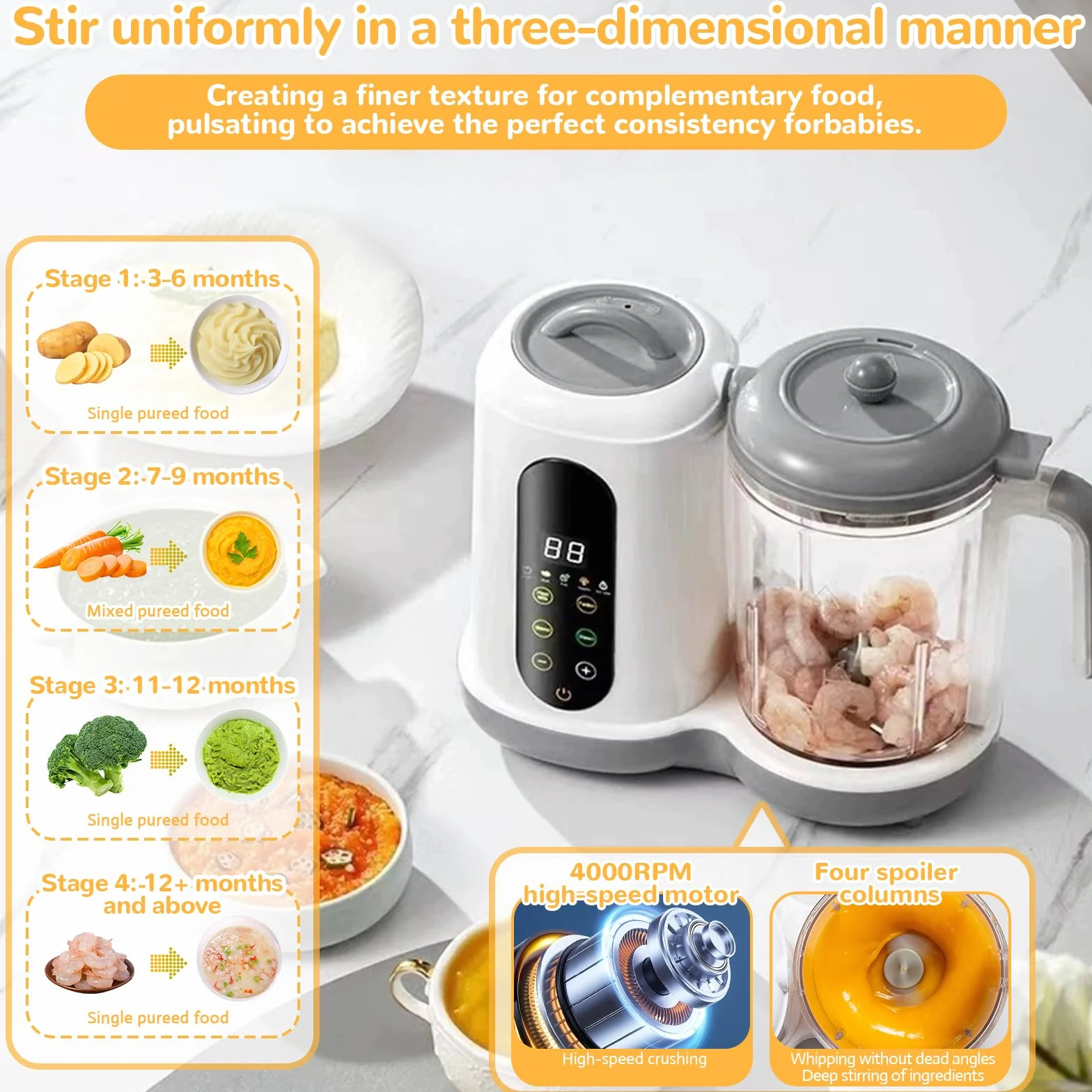 Robot Cocina Bebe, Multifunción Procesador de Alimentos Bebe, Robot de Cocina para Bebé, Cocina y Trocea Automáticamente, Limpieza Automática, Esterilizado, Recalentar, Descongela, Mezcla