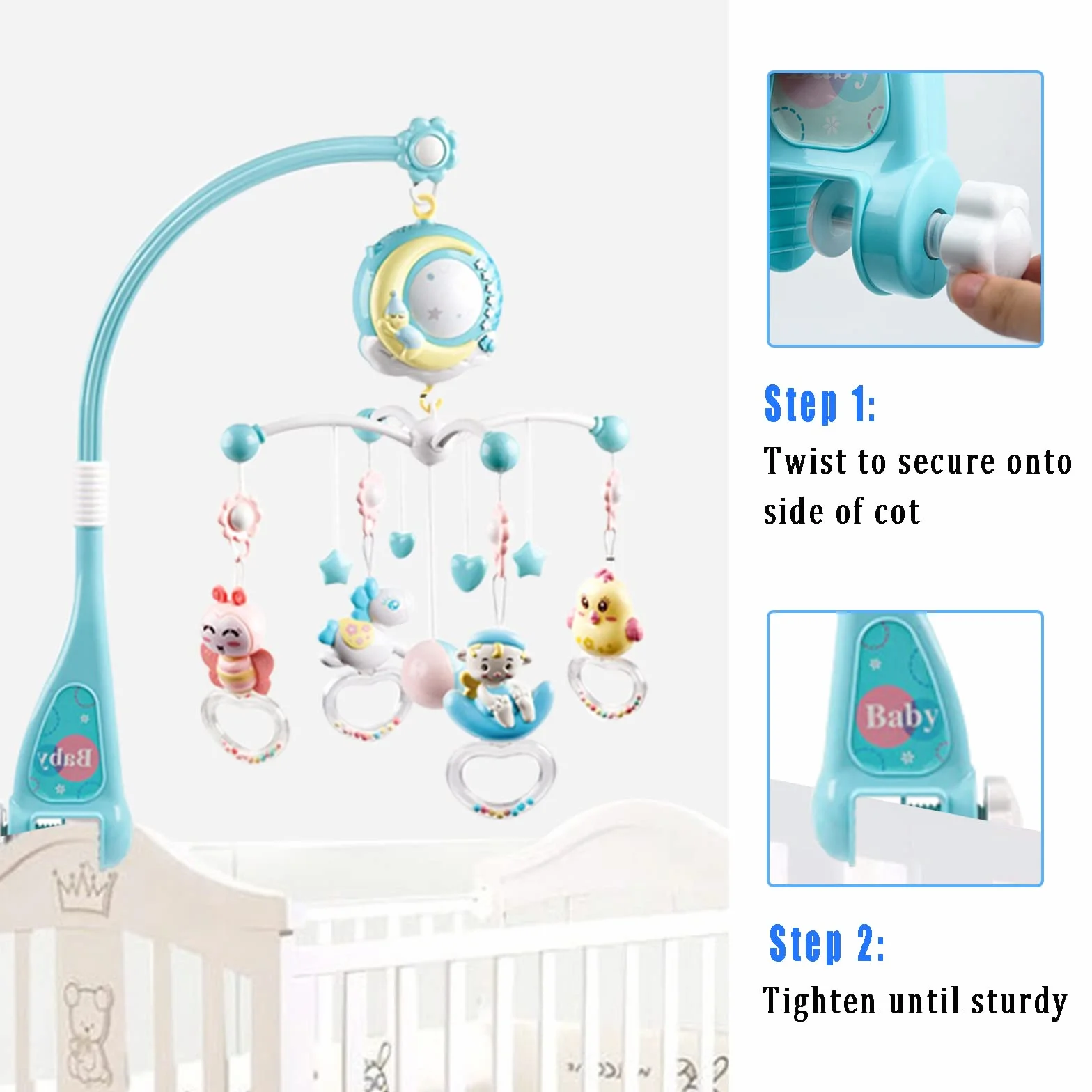 Móvil de Cuna Musical para Bebé, 360 ° Movil Cuna Bebe Carrusel com Cuna Luz y Musica con Control Remoto y Proyección, Movil Cuna para Bebé 0 a 24 meses