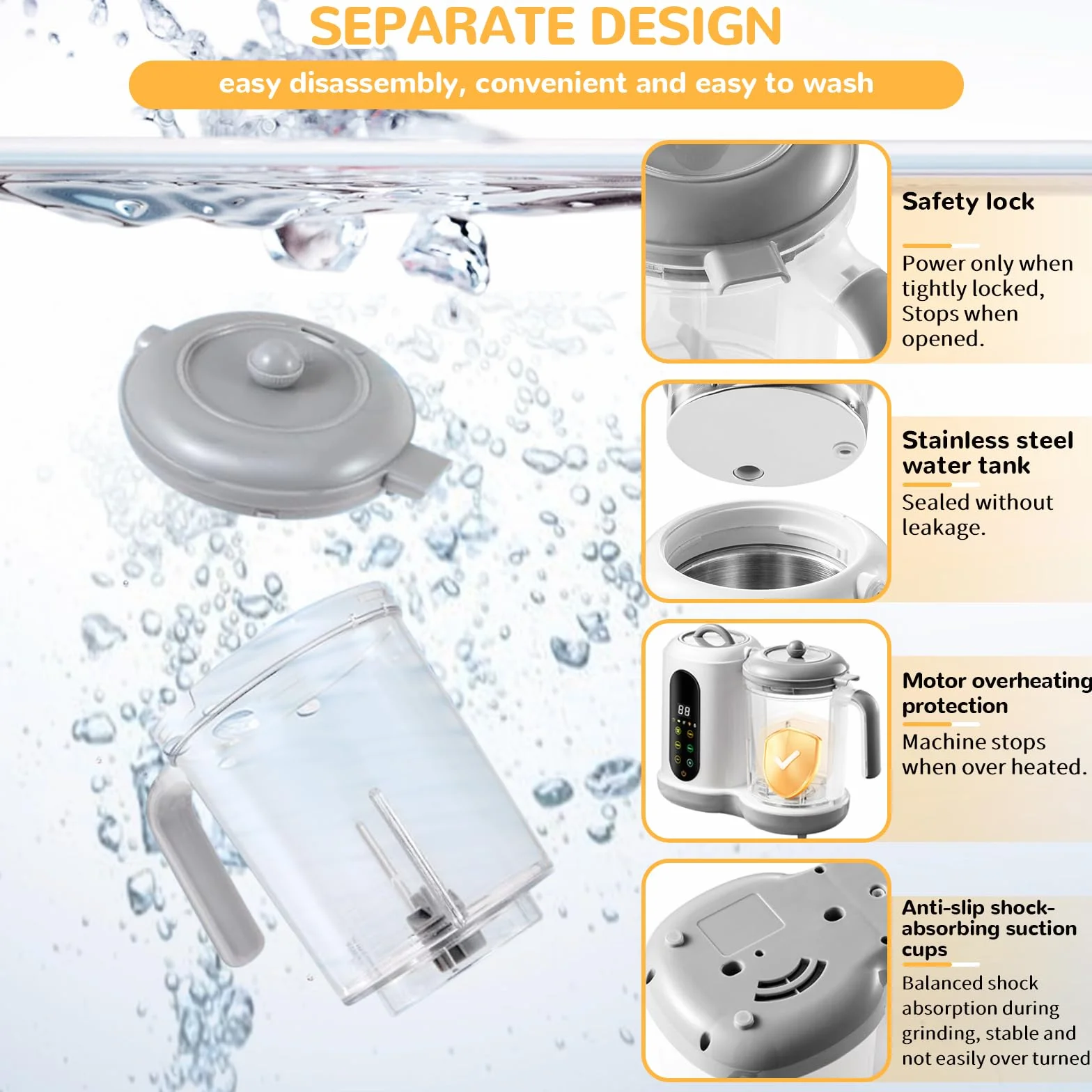 Robot Cocina Bebe, Multifunción Procesador de Alimentos Bebe, Robot de Cocina para Bebé, Cocina y Trocea Automáticamente, Limpieza Automática, Esterilizado, Recalentar, Descongela, Mezcla