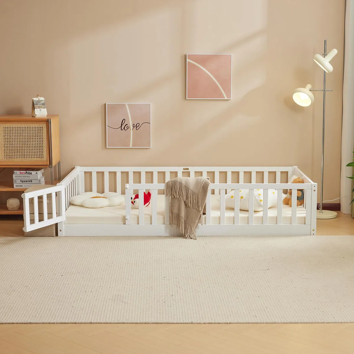 Bonnlo Cama Infantil con Puerta, Barrera anticaída, 90x200 cm Blanca, Cama casita de Madera Maciza con somier (Blanco, 90x200cm)