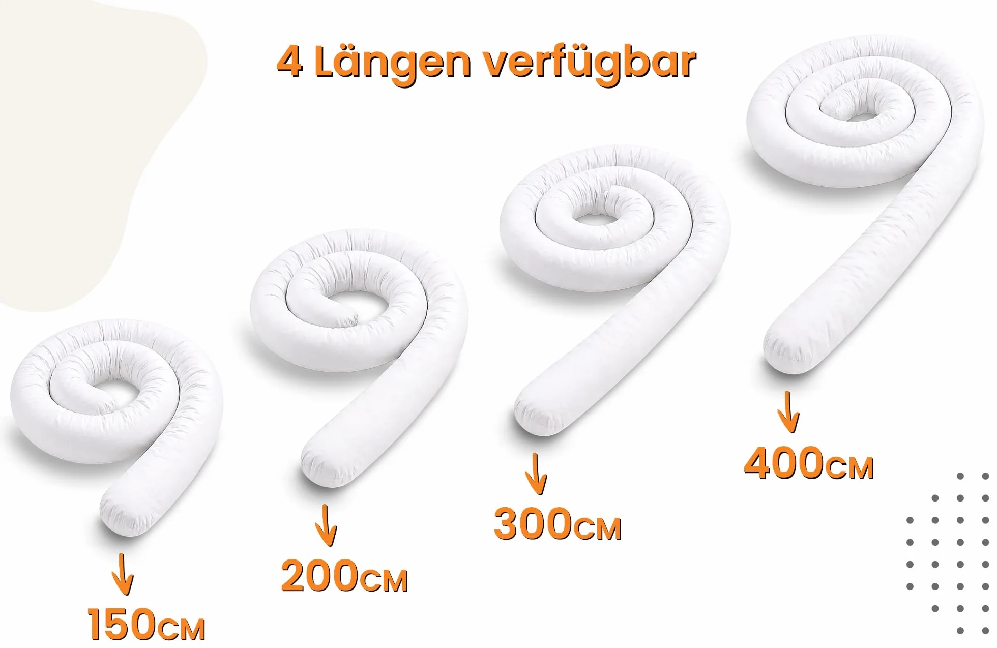 Totsy Baby Cojín Serpiente XXL Almohada de Cama Cojín de Lactancia Rollo de Cama Protector de Borde de Cama Cojín Decorativo Alrededor de Cama Serpiente XL Puntos Blancos sobre Gris 300 cm Oeko-Tex