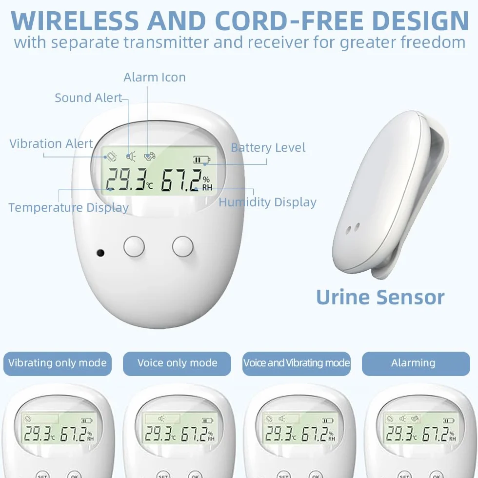 Inalámbrica Pipi Stop Niños Alarma, Inalámbrica Alarma Enuresis para Niños y Personas Mayores, Inalámbrica Enuresis Alarma, Inalámbrica Pipistop Alarma para Detectar Incontinencia Urinaria