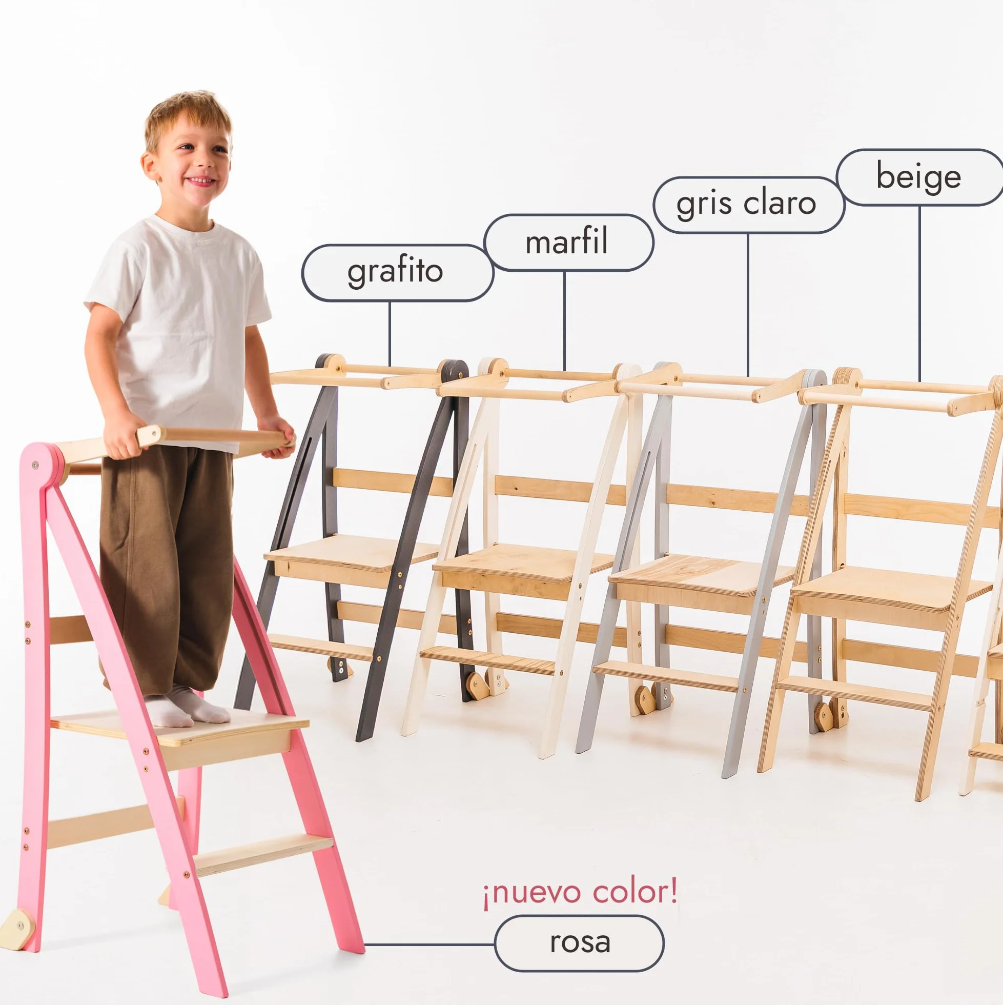 Montessori Escalera de madera plegable para niños con protección de inclinación