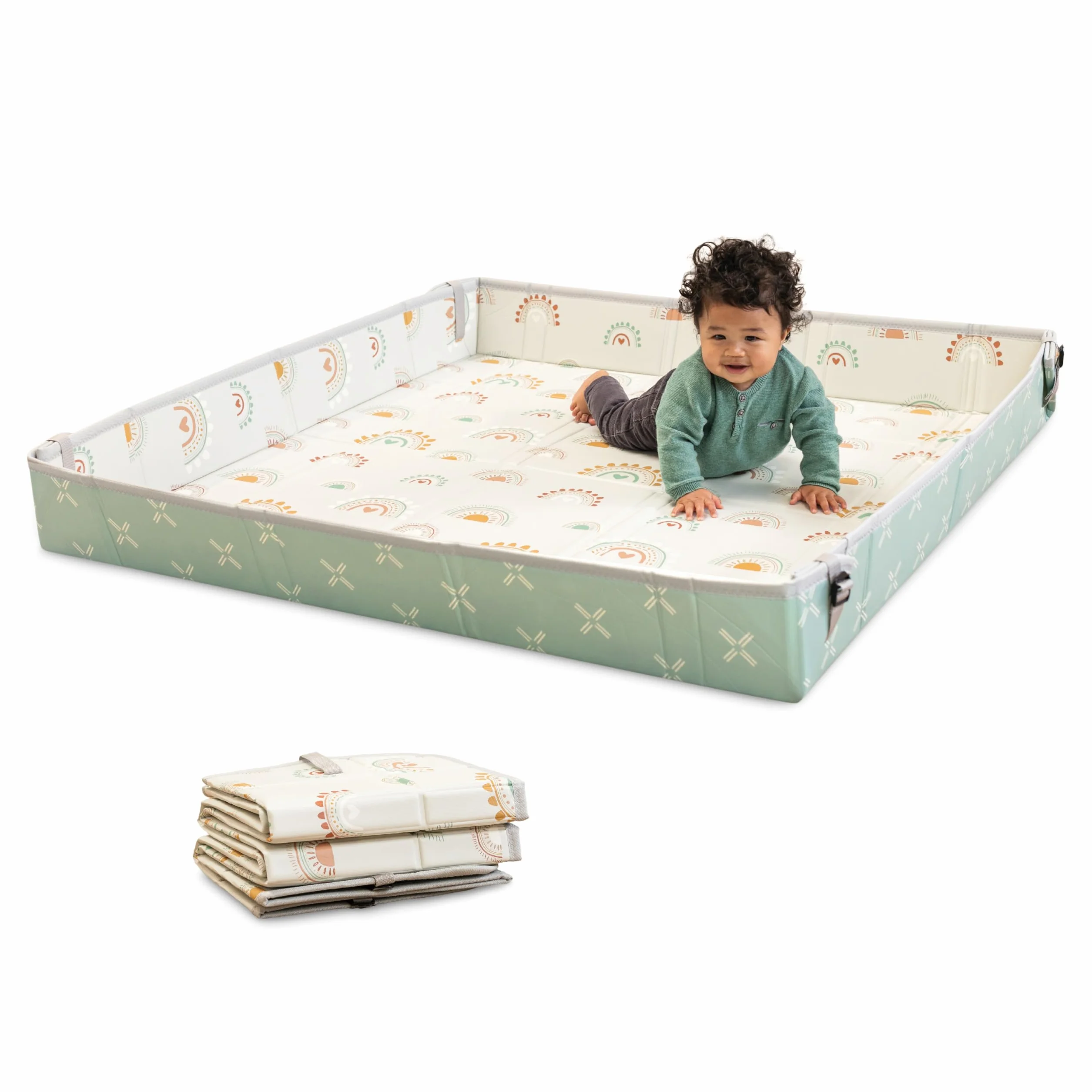 Infantino Alfombra Plegable de Espuma Suave, Tamaño Grande, Fácil de Transportar, Laterales Abatibles, Alfombra Antideslizante para Bebés y Niños Pequeños, Arcoiris
