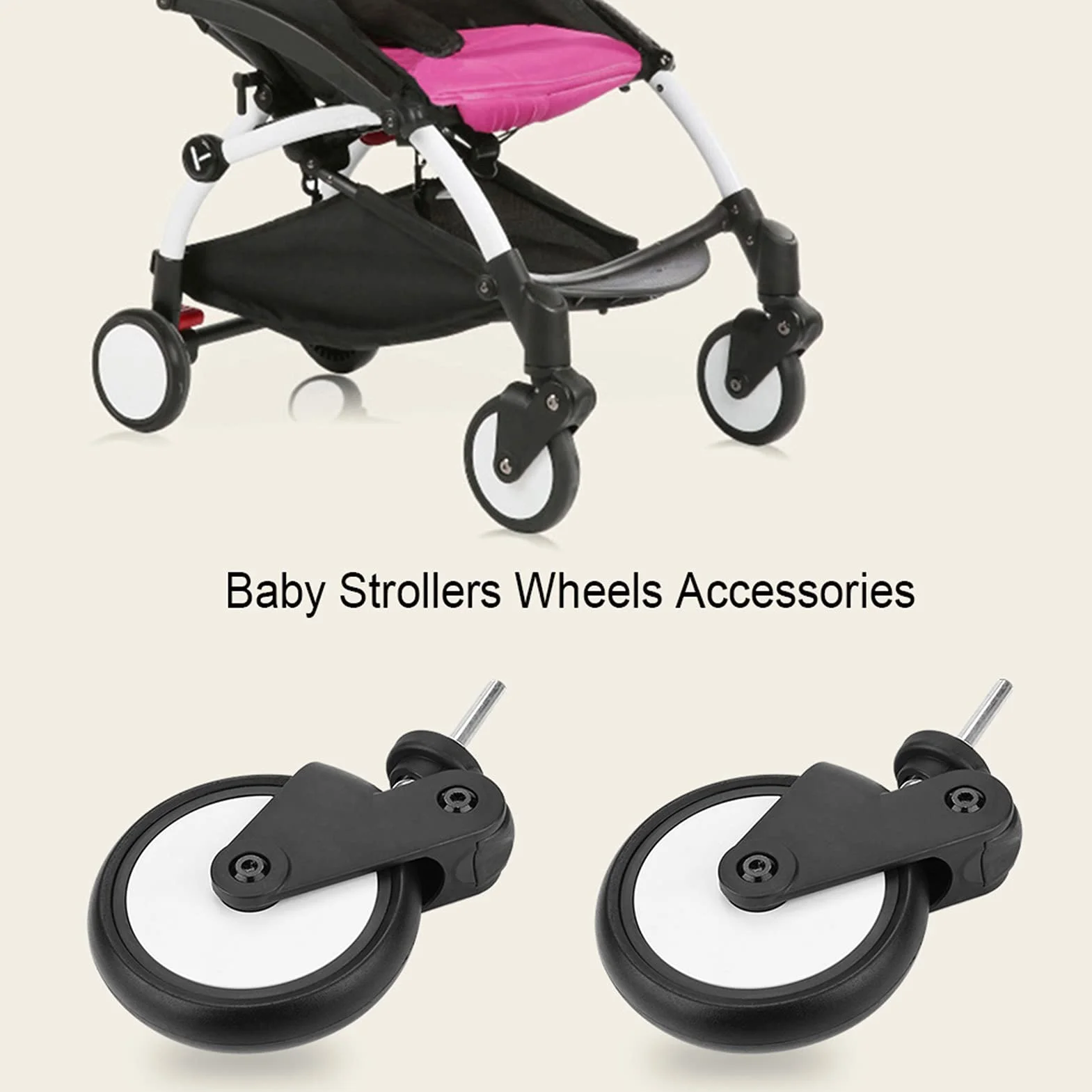 Rueda de Cochecito de Bebé, Juego de Ruedas Delanteras de Cochecito de Bebé, Ruedas Delanteras de Goma, Accesorio de Rueda de Cochecito para Yoya/Vovo Wheel Kids(Un par de ruedas delanteras)