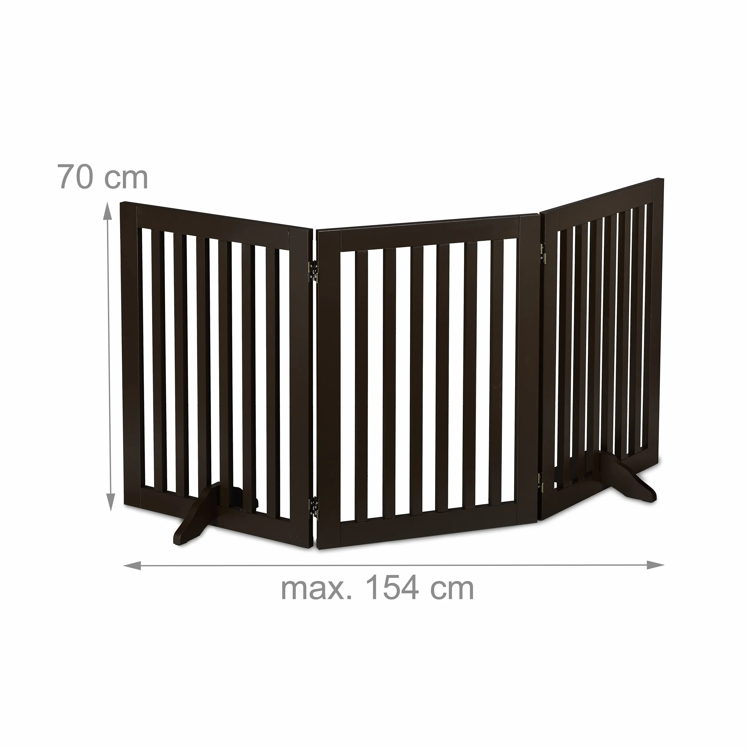 Relaxdays Barrera Seguridad Niños, Valla Protectora Plegable, 70 x 154 cm, Cerca Perros y Mascotas, con Patas, Marrón