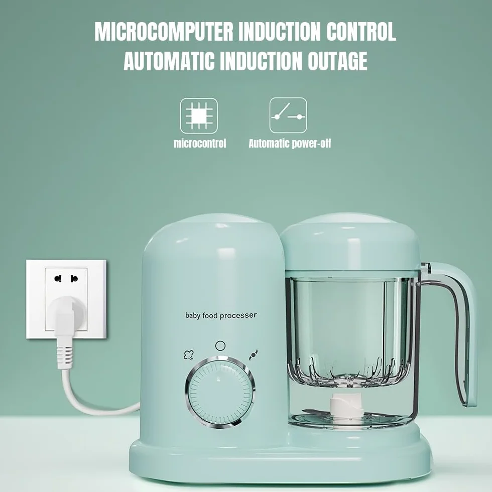Robot Cocinero Mezclador para Bebés, Robot Multifunción 4 en 1, Interruptor Giratorio, Cocción al Vapor, Mezclado, Descongelación, Calentamiento, Bol y Cuchillas Extraíbles, Limpieza Fácil