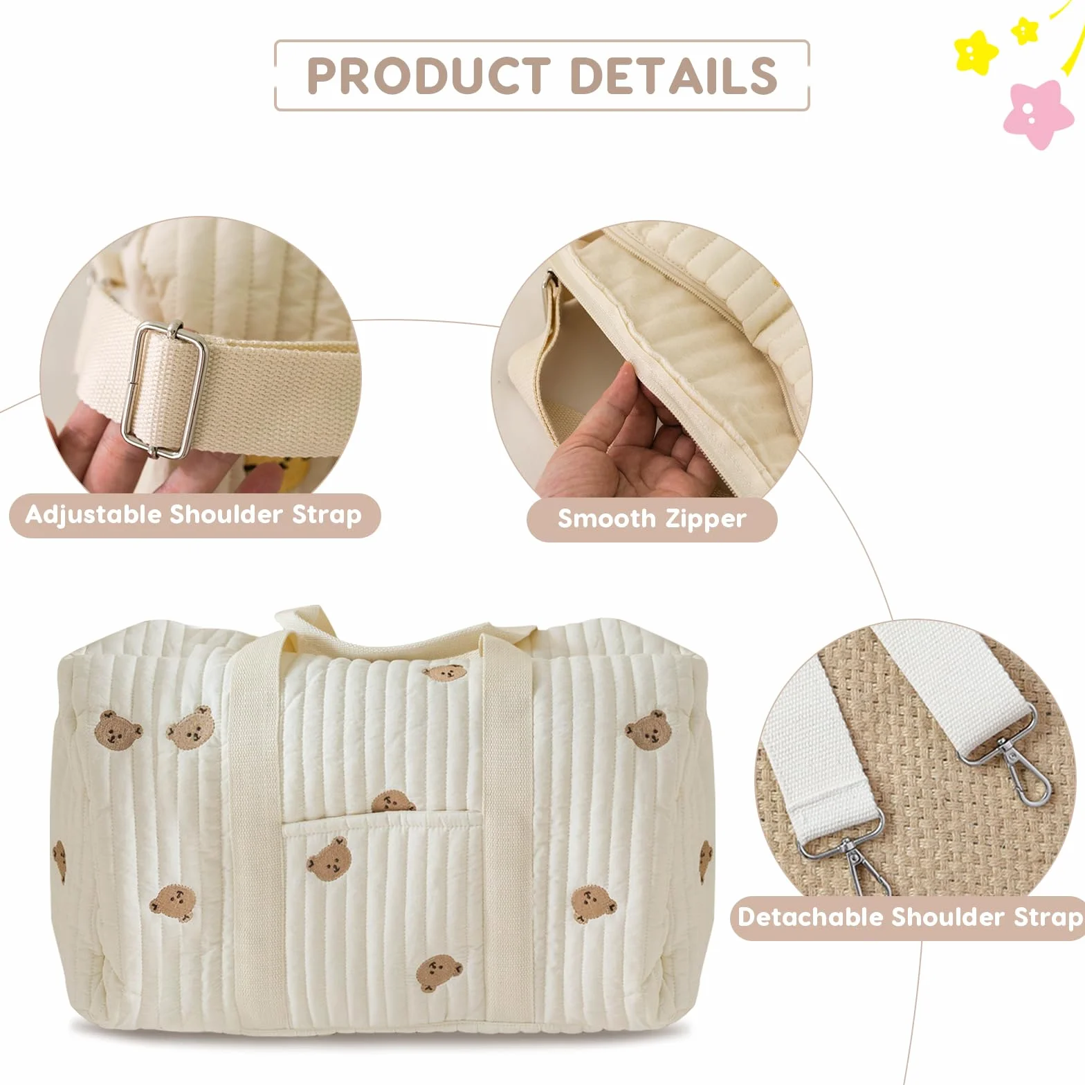 SONARIN Gran Capacidad Bordada Bolsa de Pañales para Bebé,Ligera Maternidad Messenger Bolso Bandolera de Cambio Bolsa Equipaje Bolsa de Viaje con Correa de Hombro