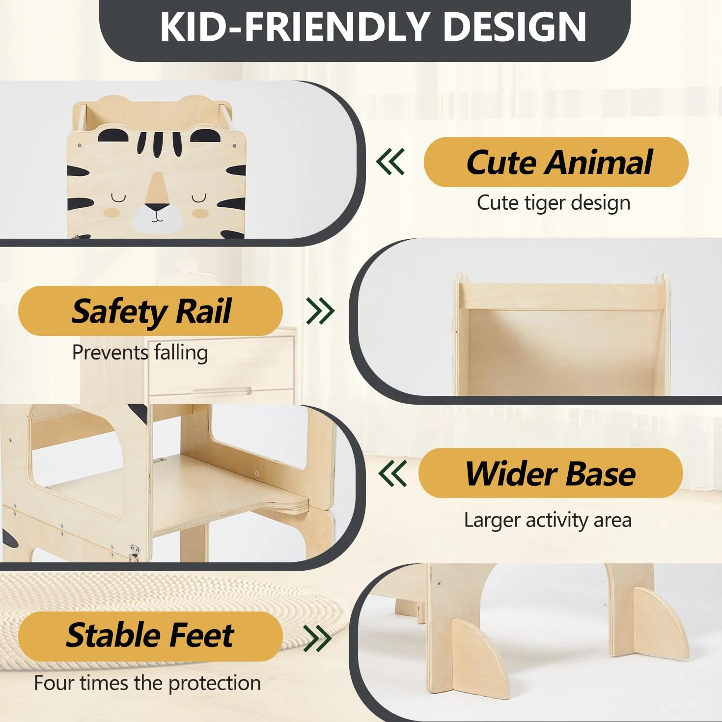 Labebe Torre de Aprendizaje Plegable 2 en 1 para niños con Tablas de Mensajes a Partir de 1 año Tigre
