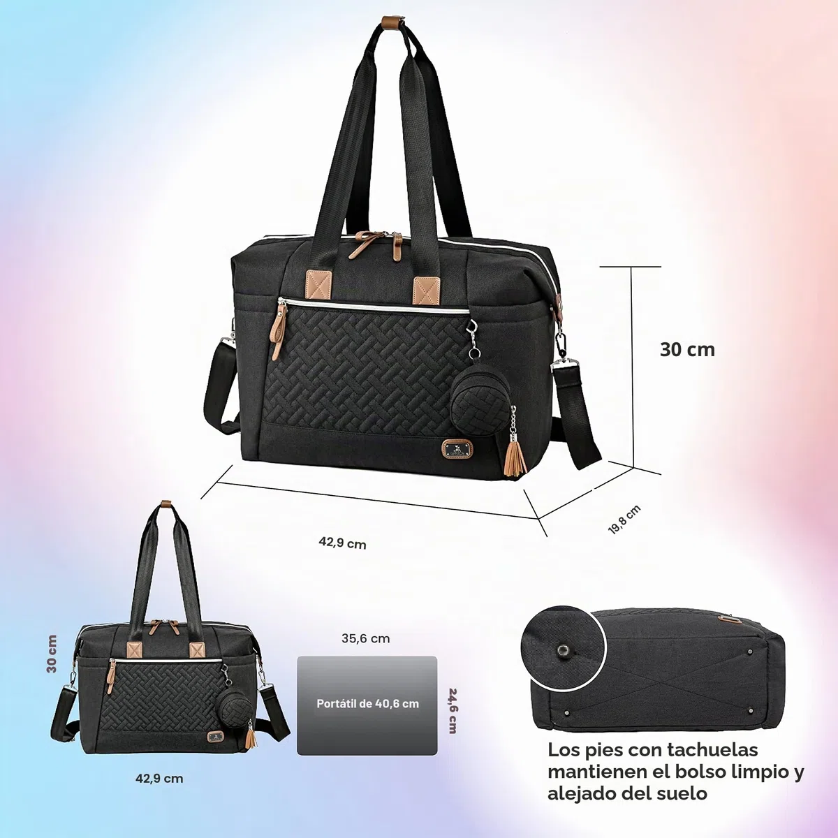 Dikaslon Bolso cambiador para bebé, bolsos de pañales tamaño grande mamá y papá, bolso de mano elegante para viaje con porta chupete y cambiador