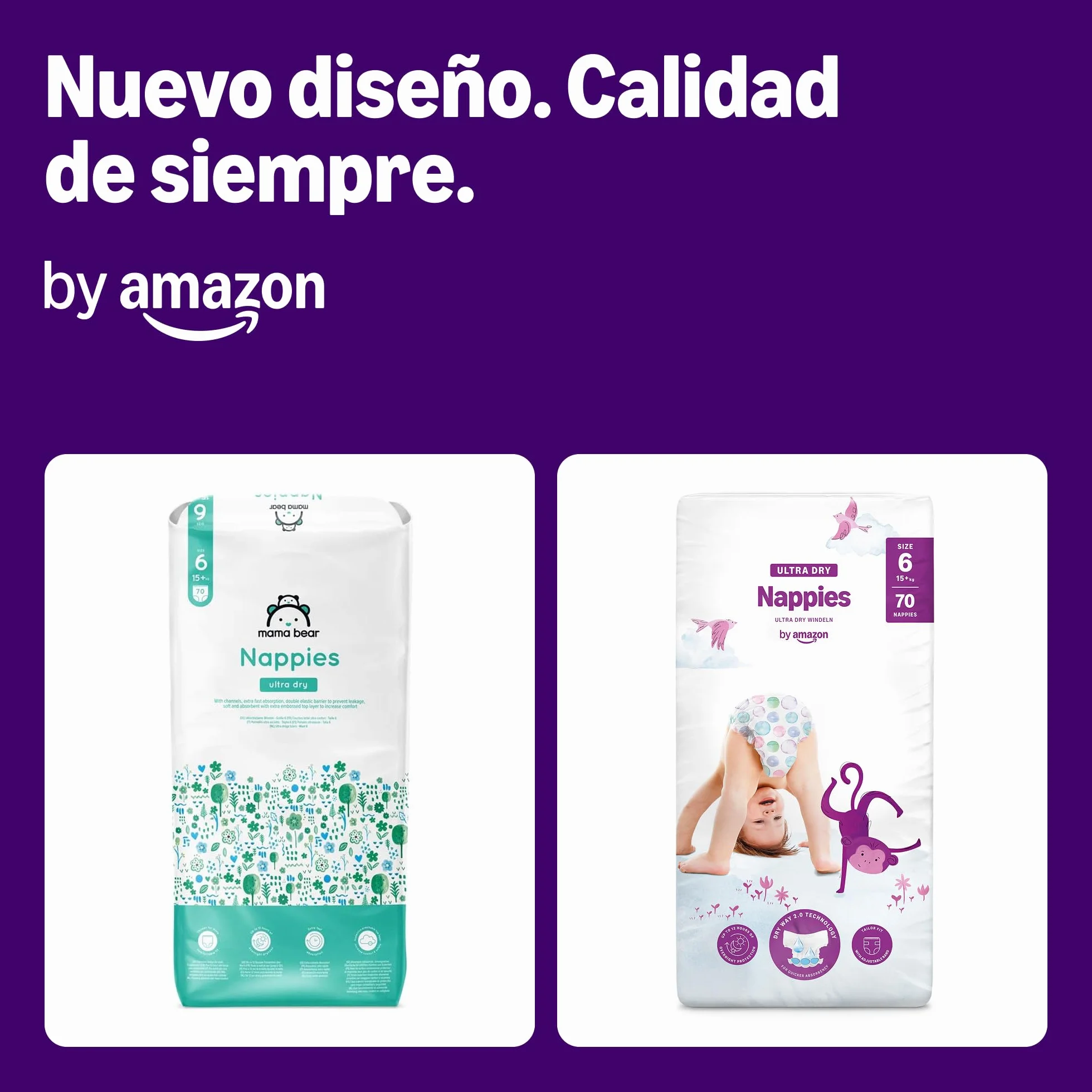 By Amazon Pañales ultra-secos Talla 6 (15+ kg) Con canales Bianco 140 Unidad (2 Paquetes de 70)