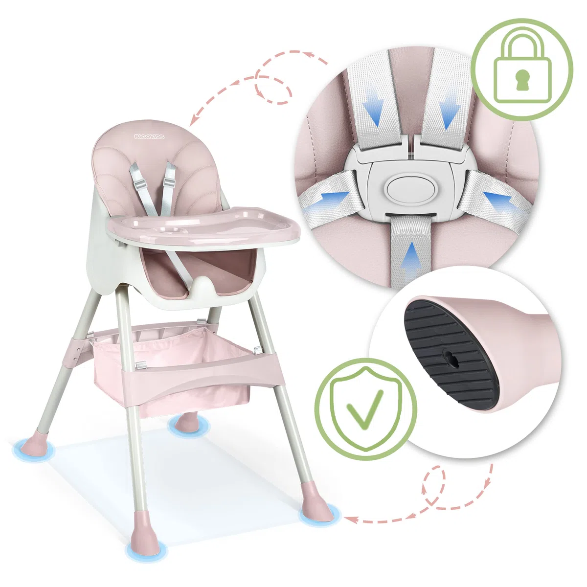 Trona de bebé Milo con mesa (rosa)