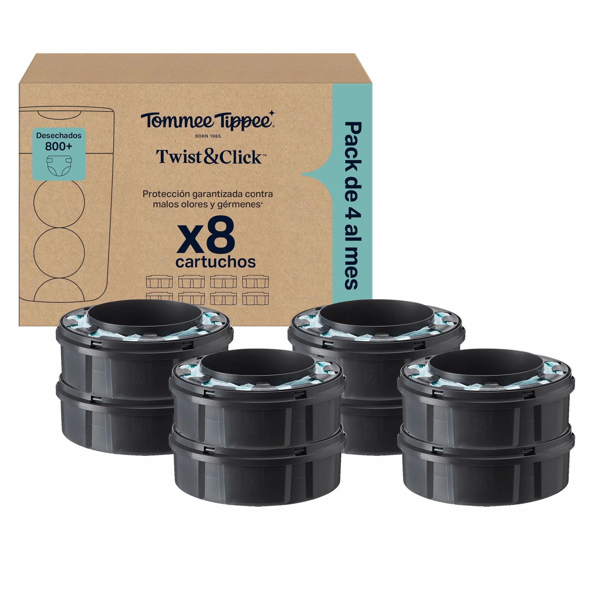Tommee Tippee Cartuchos de Recambio para Contenedor de Pañales Twist & Click, Pack de 8 x 10,5 m