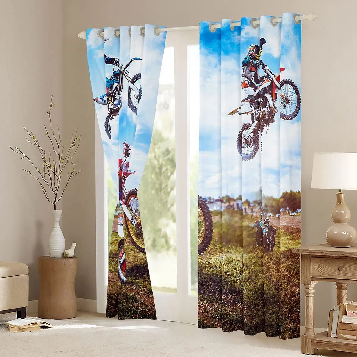 Cortina de Bicicleta de montaña para niños, Motocross, Cortinas de Ventana para niños, niñas, Adolescentes, Deportes Extremos, Carreras, Cortinas para Dormitorio, Sala de Estar, Motocicleta, tratamie