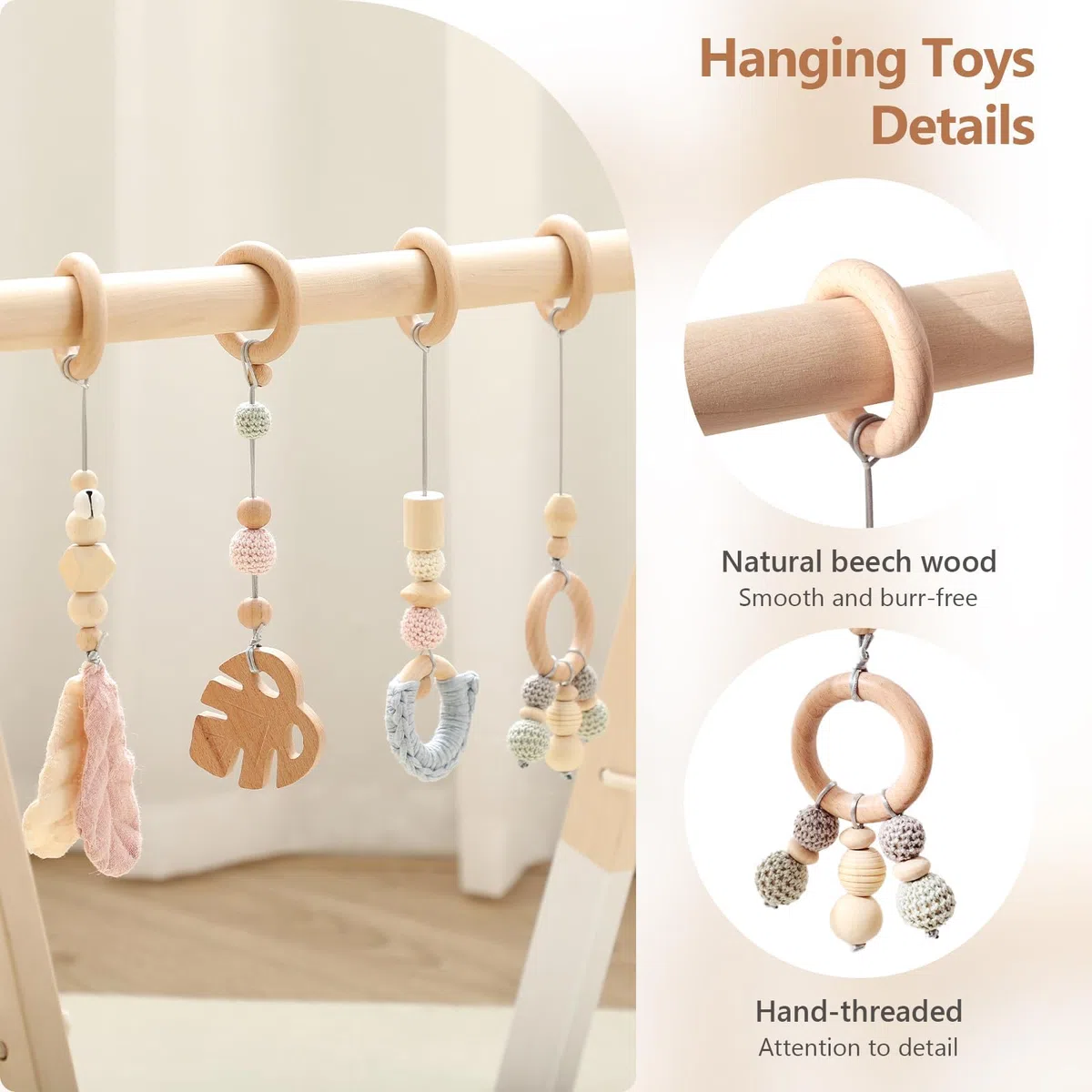 Play Arch Baby Wood Baby Gym Wood Baby Play Arch Newborn Toy Play Arch Activity Centre Baby Pink Pendant Design Detachable Play Arch Babies Wood