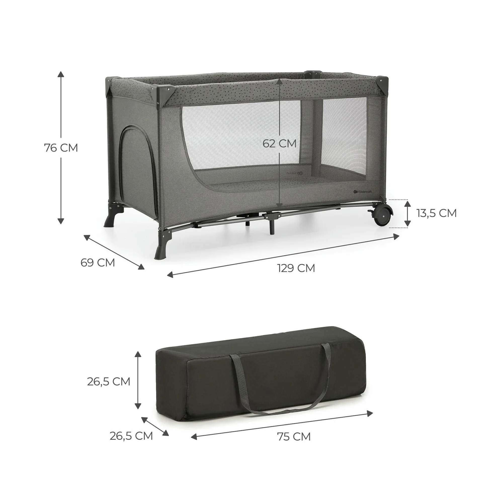 Kinderkraft Joy 2 Cuna de Viaje 3 en 1 para Bebé hasta 25 kg, Plegado rápido, Entrada Lateral, Gris