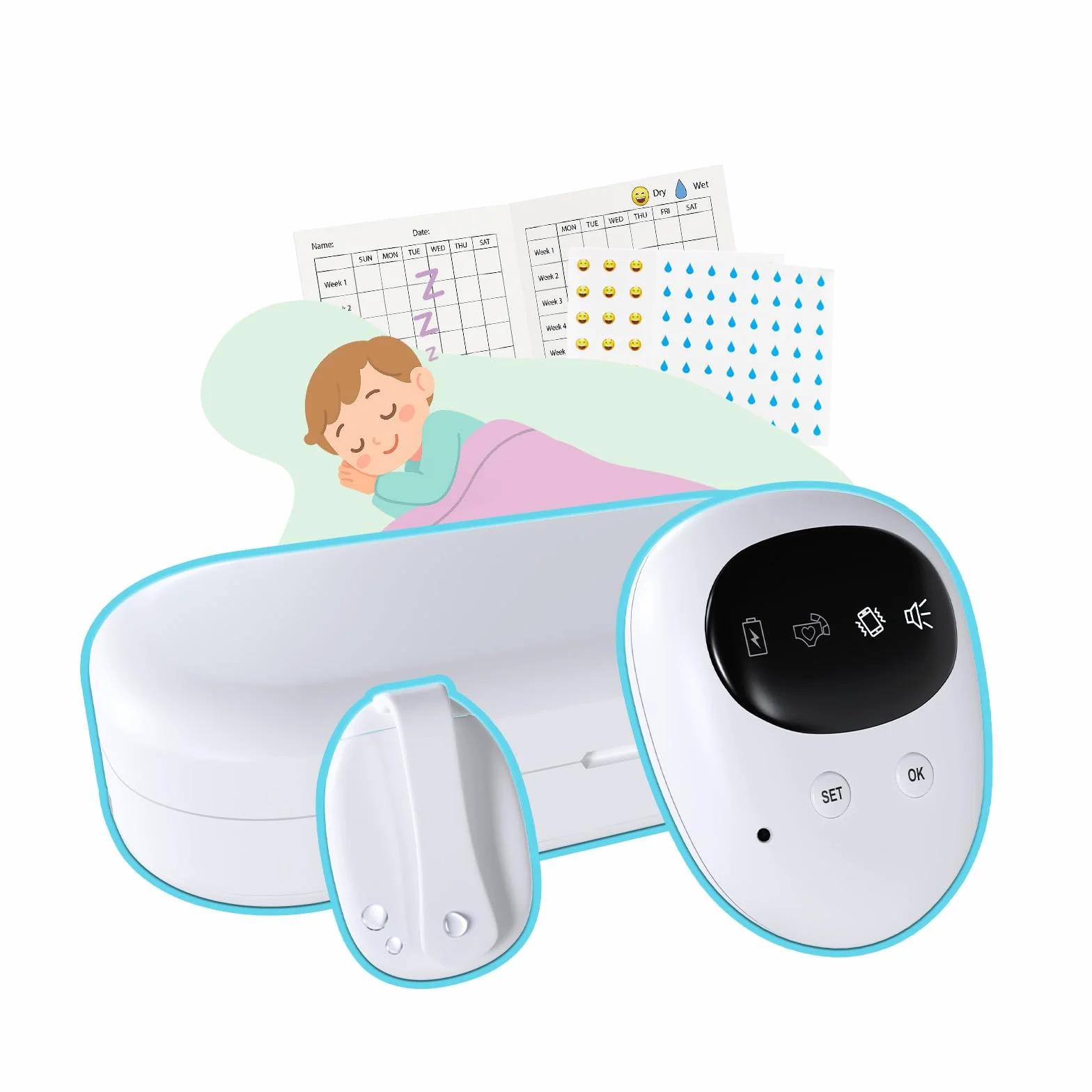 Alarma Enuresis Inalámbrica por MMOBIEL – Alarma Pipi Recargable para Niños y Personas Mayores - Sensor Orina con Sonido y Vibración - Entrenamiento para ir al Baño - Pipi Stop Niños Alarm