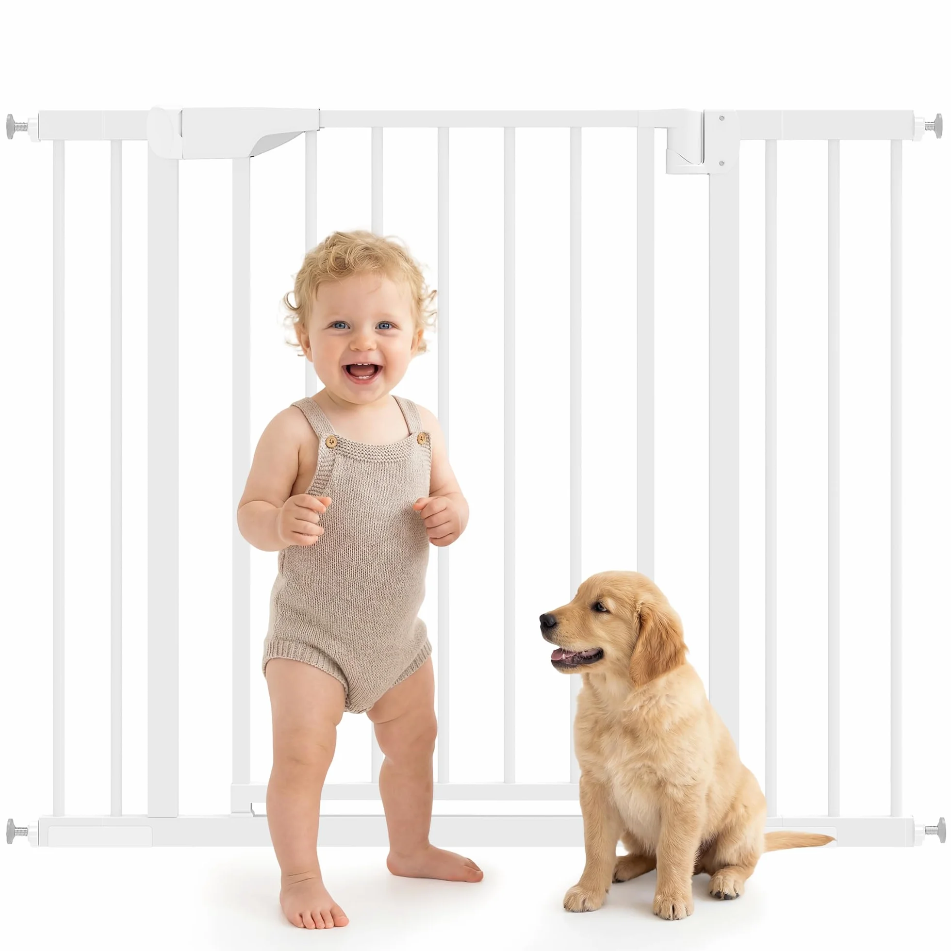 PawHut Barrera de Seguridad para Niños y Perros, Extensible 76-102 cm, Puerta para Perros para Puertas y Escaleras, Bloqueo Doble, Cierre Automático, Montaje a Presión, 2 Extensiones 7/14 cm, Blanco