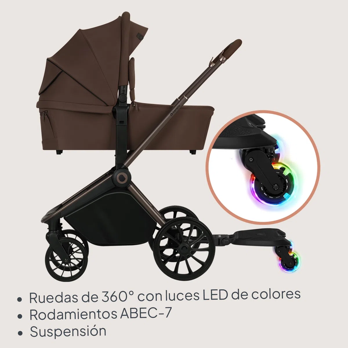 LIONELO Buggy Board Patín Carro Bebé Universal Asiento Desmontable, Reposapiés Universal, Niños de 2 a 5 años, Capacidad de 25 kg, Suspensión, Ruedas LED