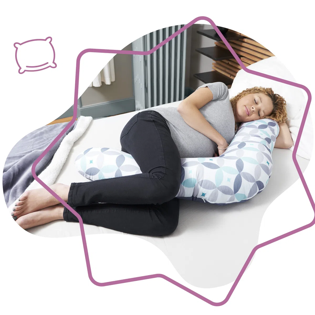 Badabulle Cojínde Maternidad Evolutivo, 2 en 1, Almohada de Lactancia, Relleno de Microesferas, estampado