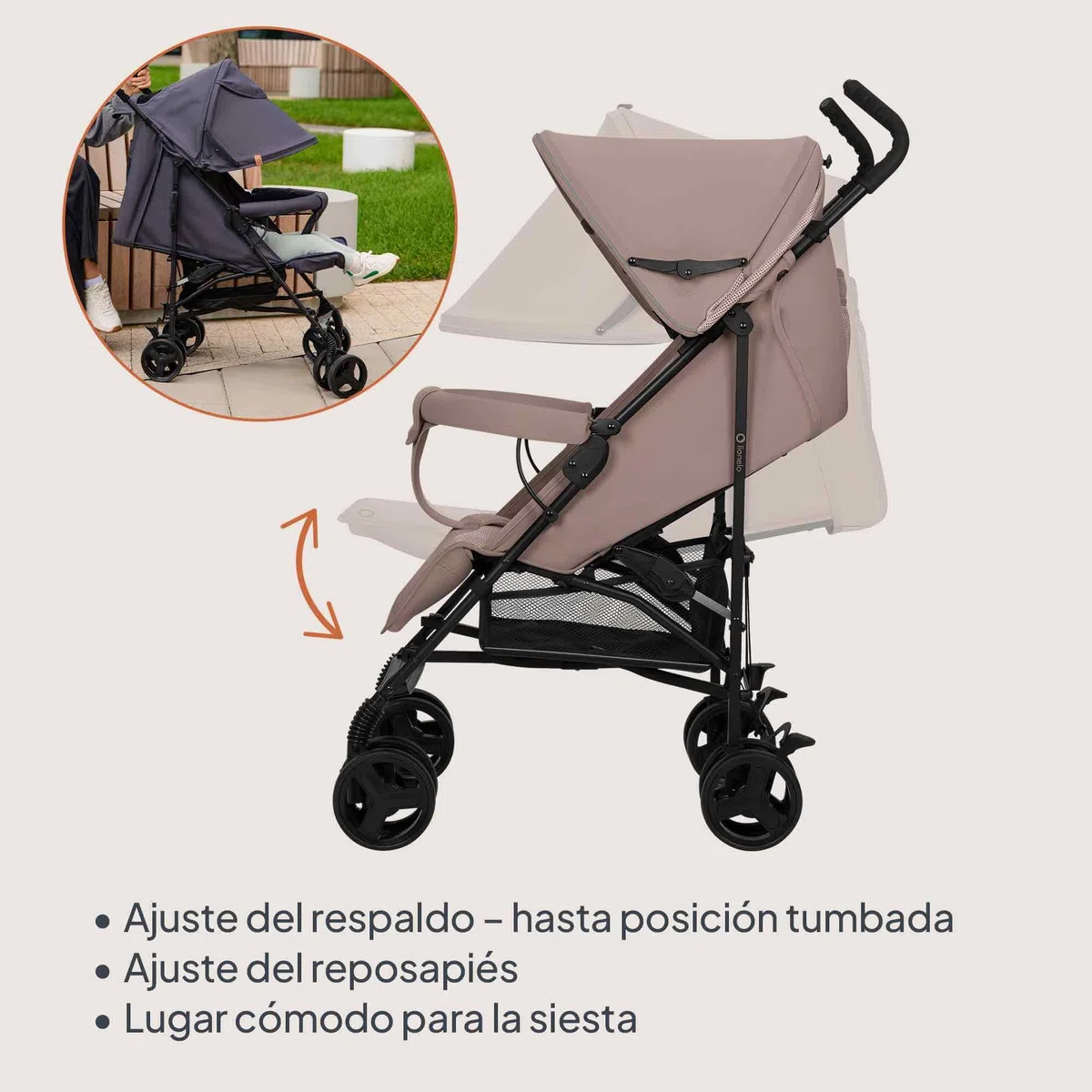 LIONELO Silla de Paseo Ligera Elia para Bebés hasta 15 kg, Carrito de Bebé Plegable con Asiento Reclinable, Capota XXL, de 6 a 36 Meses