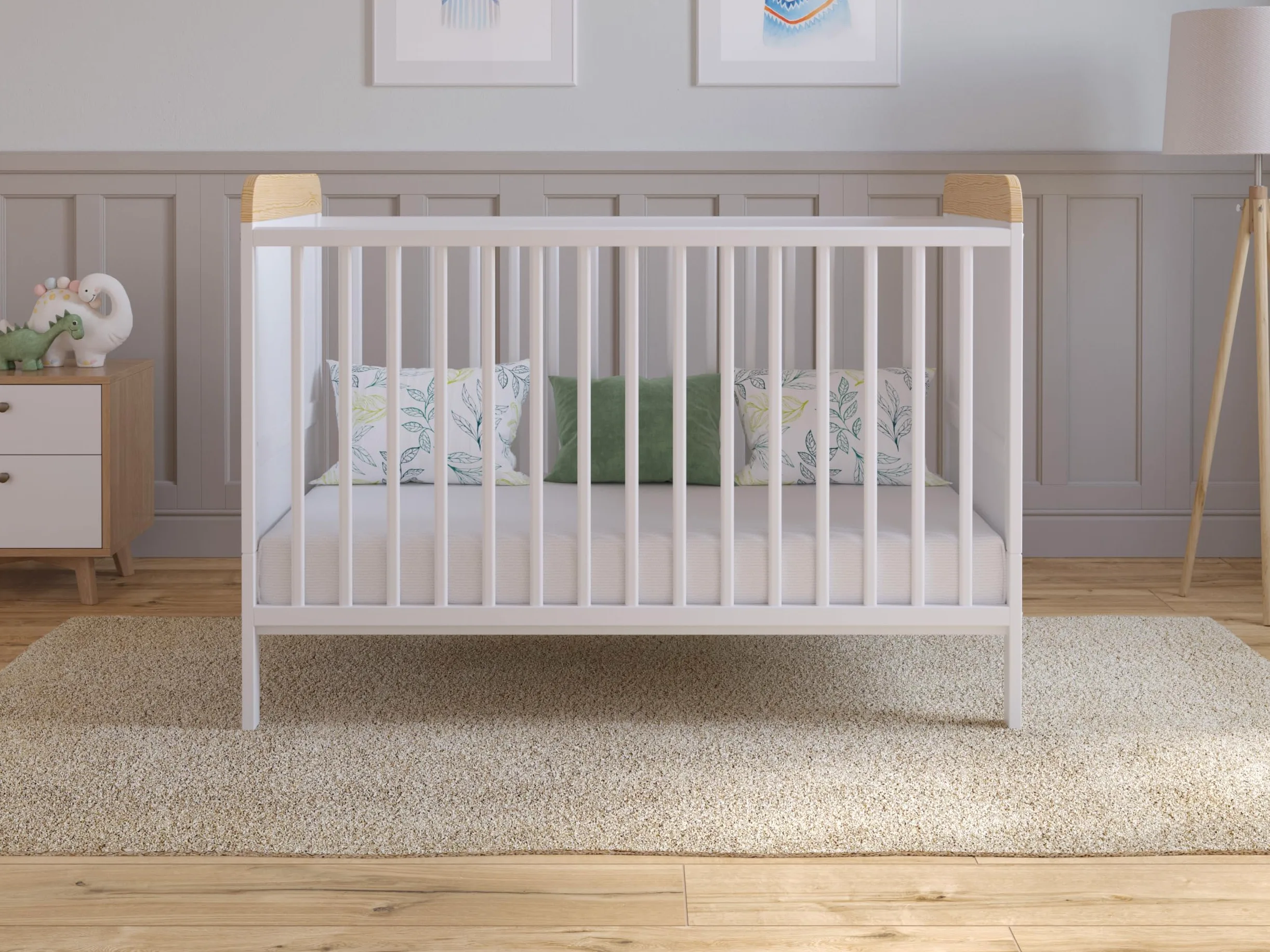 Love For Sleep Cuna Convertible en Cama 120x60 cm - Incluye Colchón - Madera Blanco-Pino, Juego Completo para Bebé - Cama Evolutiva 2 en 1