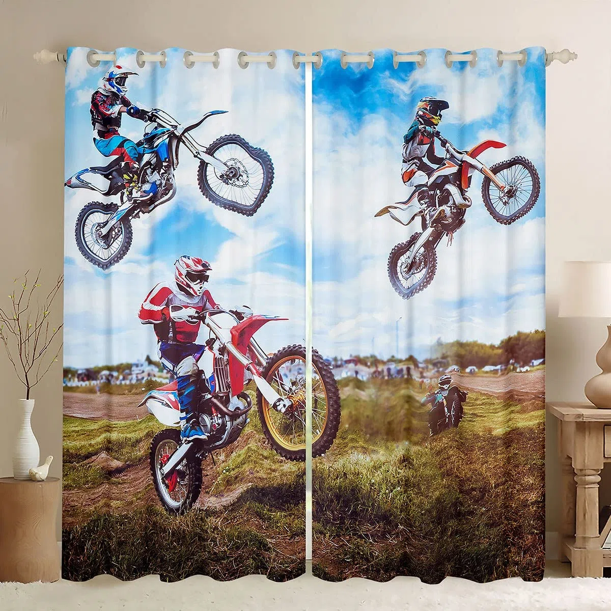 Cortina de Bicicleta de montaña para niños, Motocross, Cortinas de Ventana para niños, niñas, Adolescentes, Deportes Extremos, Carreras, Cortinas para Dormitorio, Sala de Estar, Motocicleta, tratamie