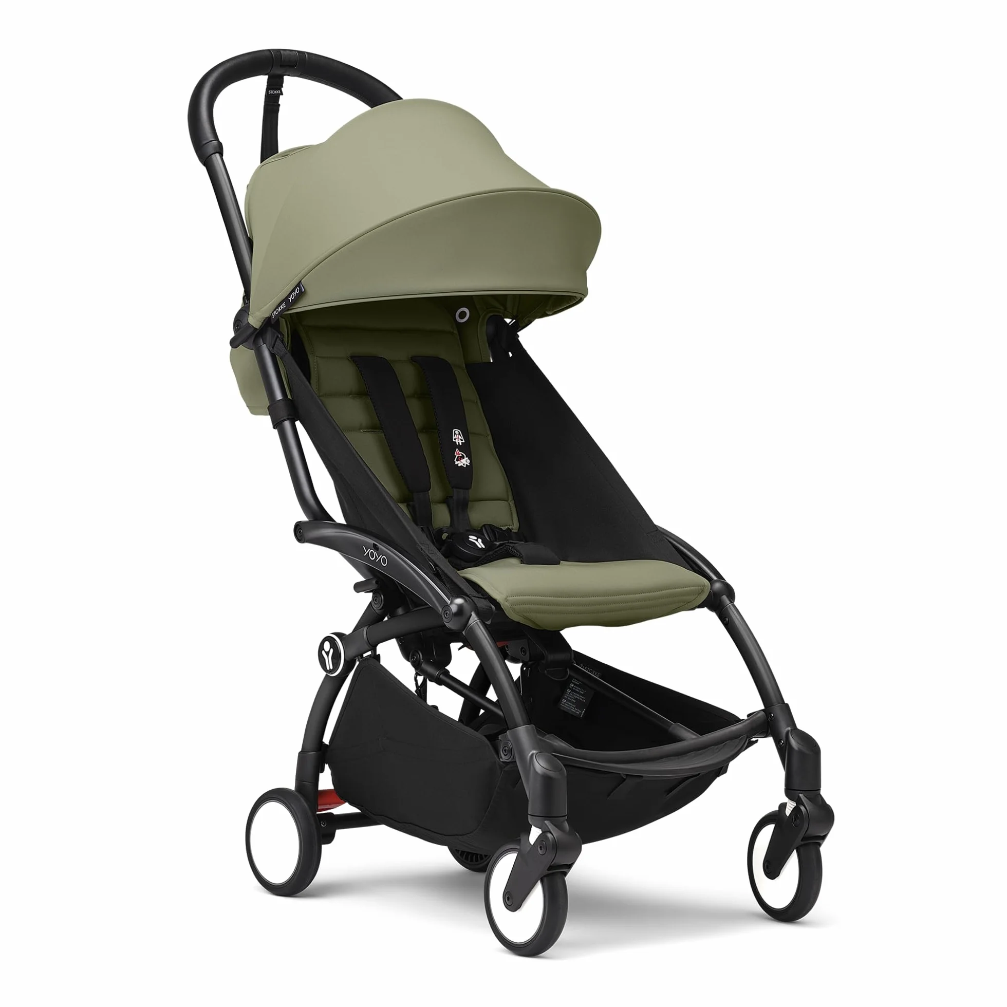 Cochecito Stokke YOYO3 a partir de 6 meses - Incluye chasis negro/cojín de asiento Olive + dosel - Se pliega y despliega en un instante - Ligero y compacto - Compatible con equipaje de mano