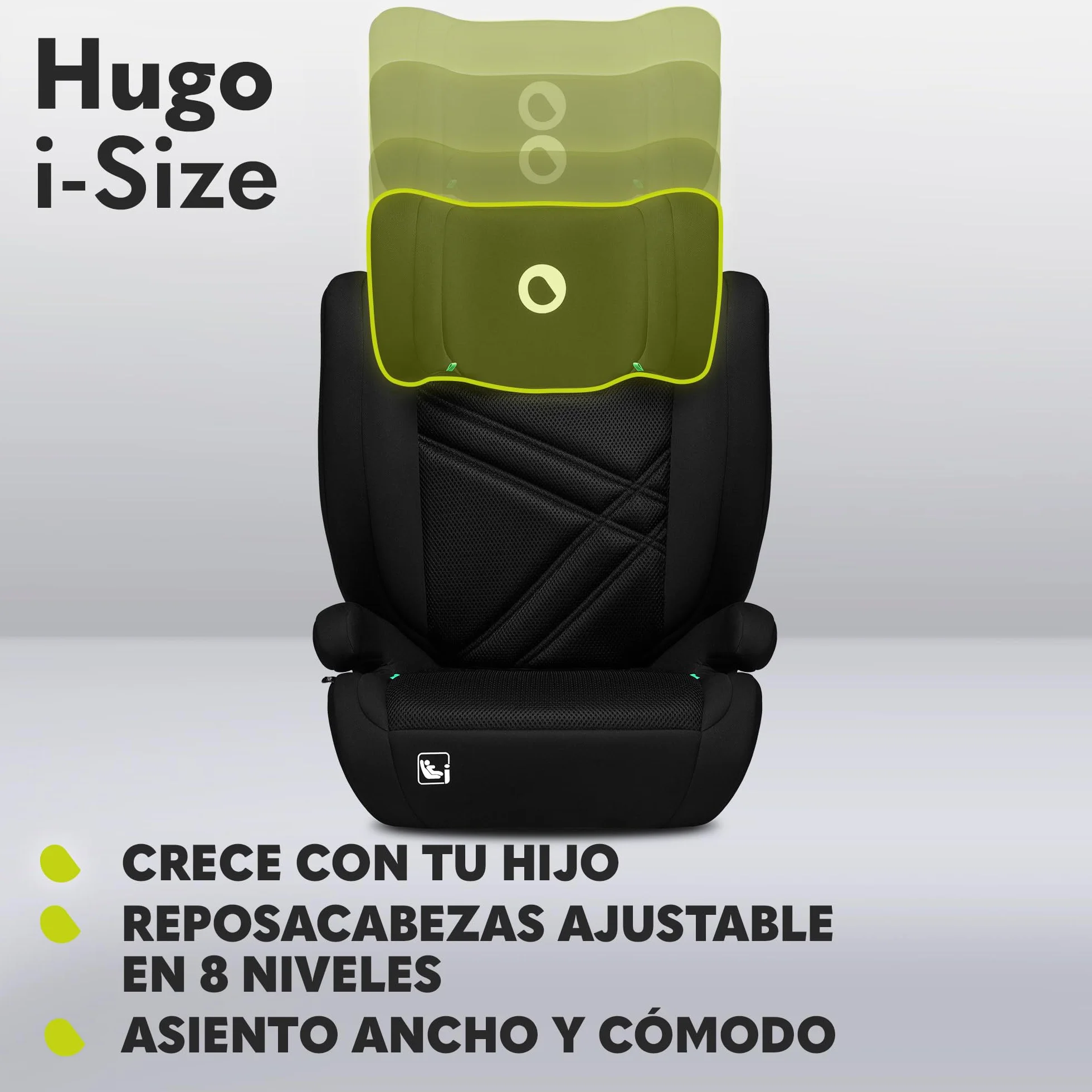 LIONELO HUGO I-SIZE Silla de coche para bebés, Grupo 2 3, de 100 cm a 150 cm Montaje ISOFIX Reposacabezas Memory Foam ajustable Protección lateral Reposabrazos cómodos Respaldo extraíble
