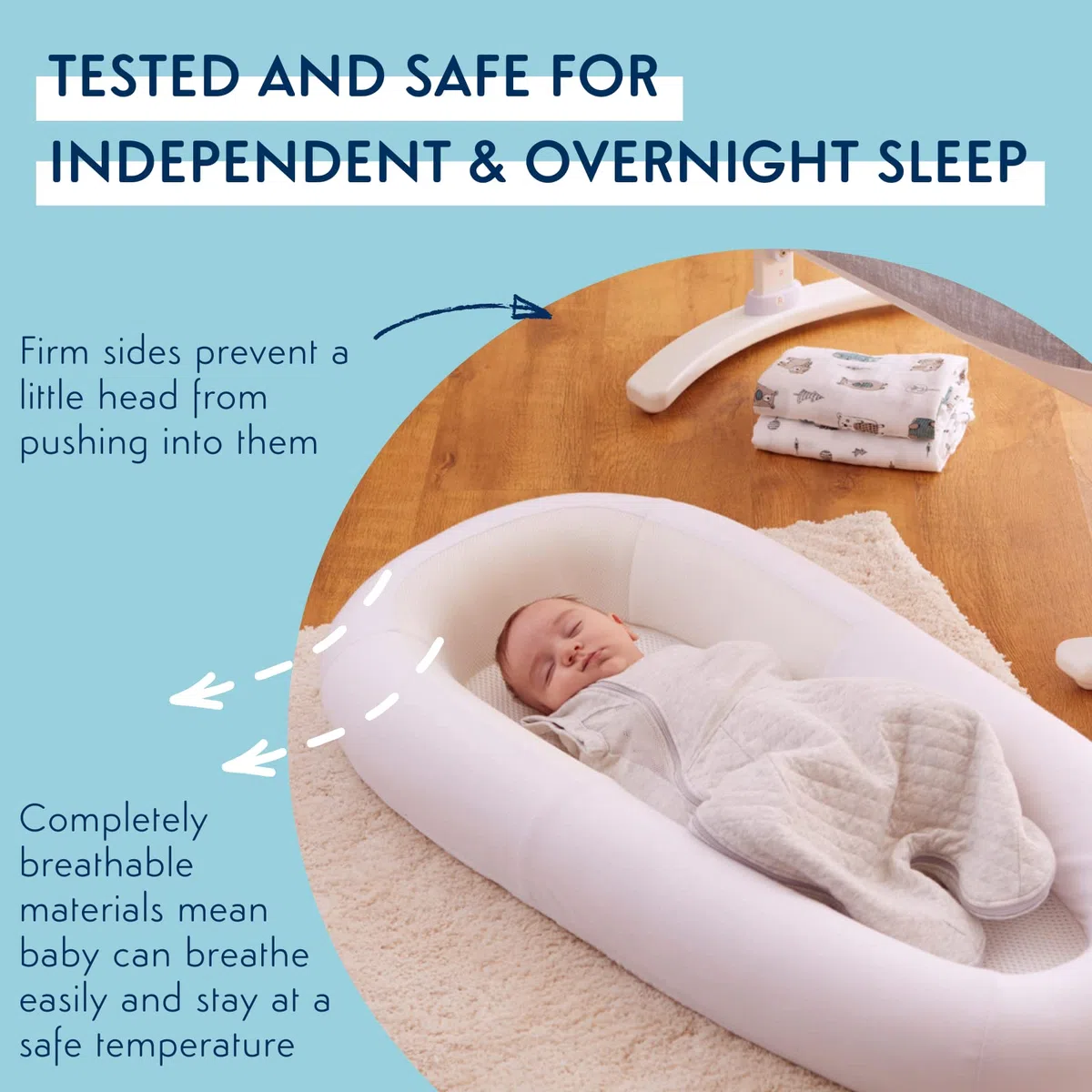 PurFlo Cama de bebé segura para dormir, alternativa al nido de bebé transpirable, artículos esenciales 0-8 m, color blanco