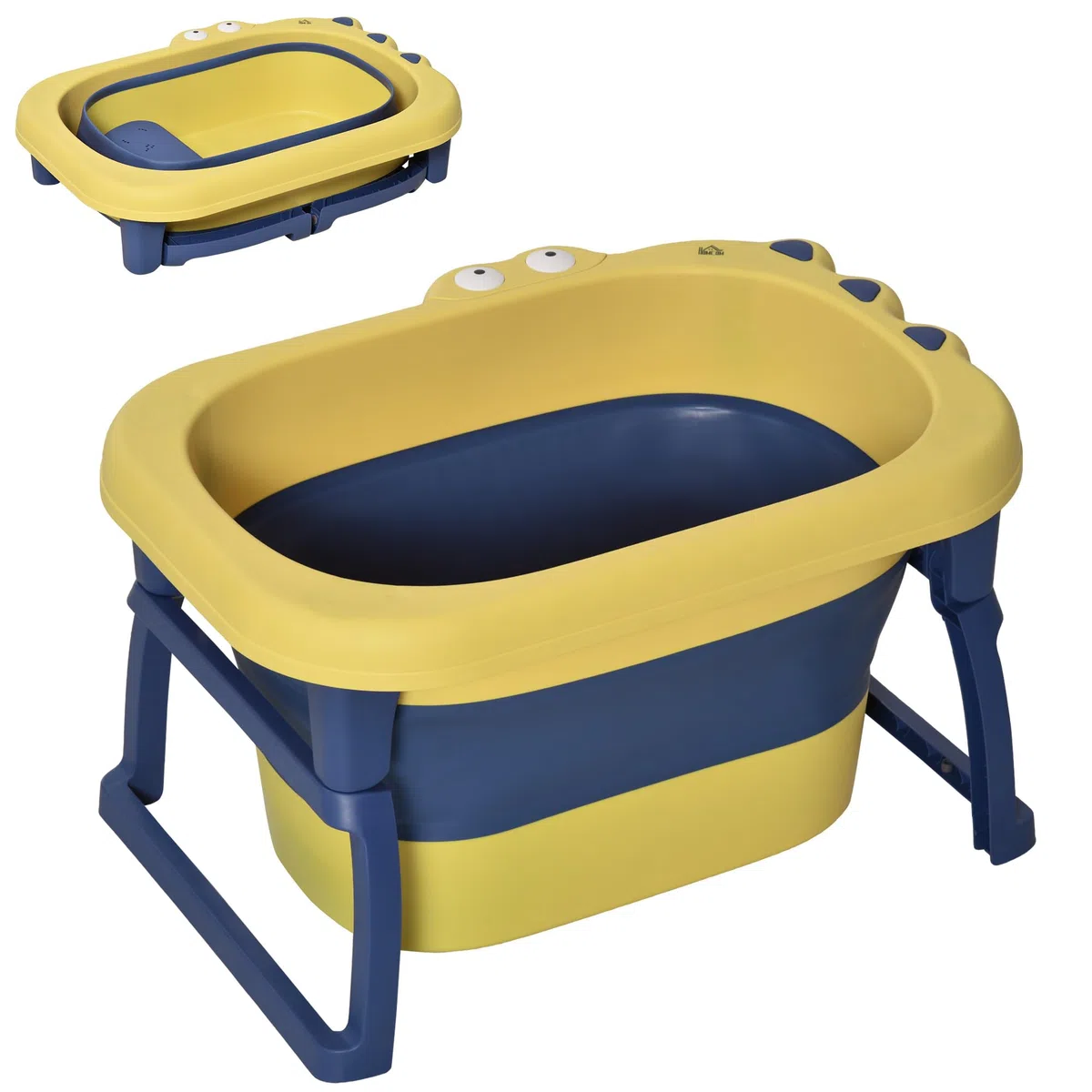 HOMCOM Bañera Plegable para Bebé de Recién Nacidos hasta 6 Años Bañera Portátil para Niños con Patas Antideslizantes 105L Amarillo y Azul