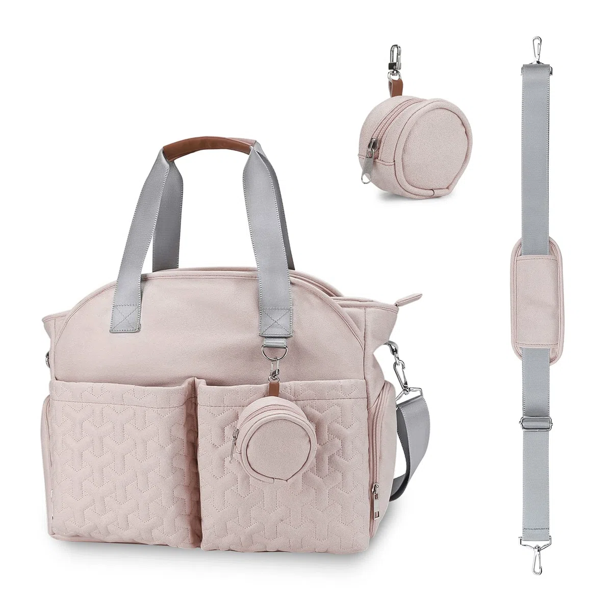 SONARIN Multifuncional Elegante Bolsa de Pañales para Bebés,Gran Capacidad Impermeable Materna Messenger Bolsos Bandolera Bolsa de Viaje para Pañales con Bolsa de Chupete(Rosa)