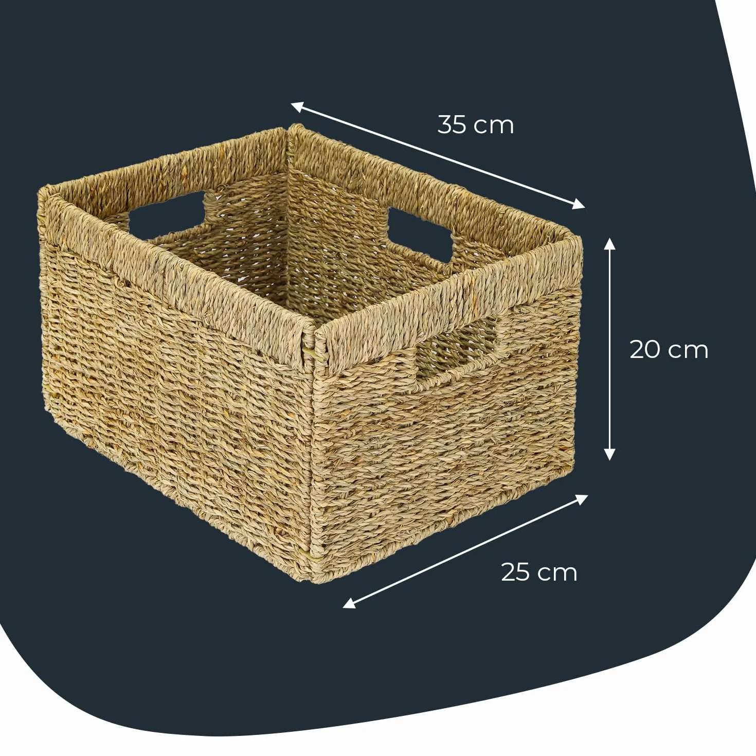 HMF Cesta de almacenamiento compatible con estantería Billy, Cesta trenzada de hierba marina con tres asas | juego de 4 | 35 x 25 x 20 cm | Natural