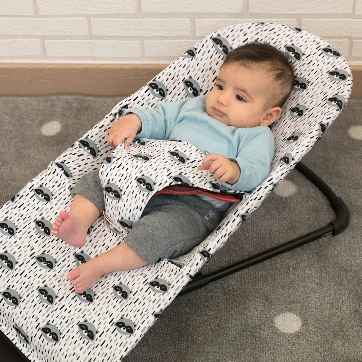 JYOKO Kids Cubre Funda para Hamaca, Compatible con BabyBjörn Balance, Balance Soft y Bliss, Uso sobre La Funda Original (Raccoon, ALGODÓN)