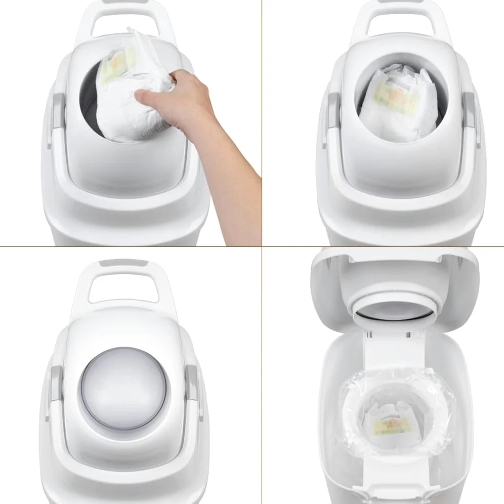 DiaperChamp ONE, Contenedor de pañales sin olor, sin recambios, utiliza bolsas de basura normales. Calidad profesional., Color Gris