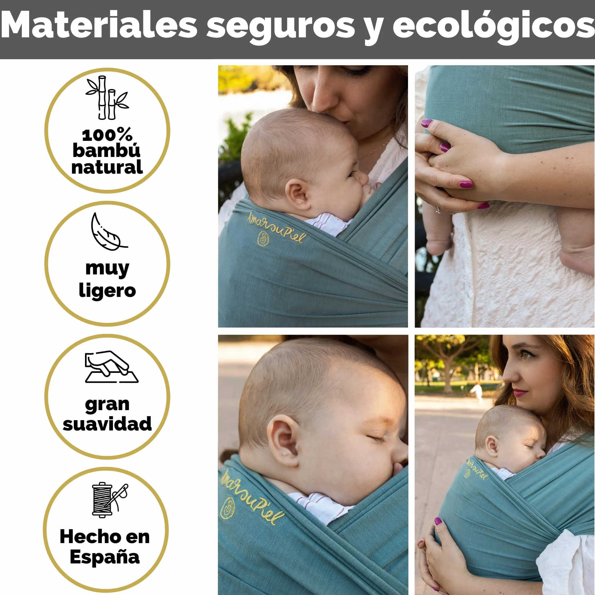 Amarsupiel Fular Portabebe Recien Nacido Elástico de Tejido Suave Bambú OEKOTEX Hasta 8kg Mint