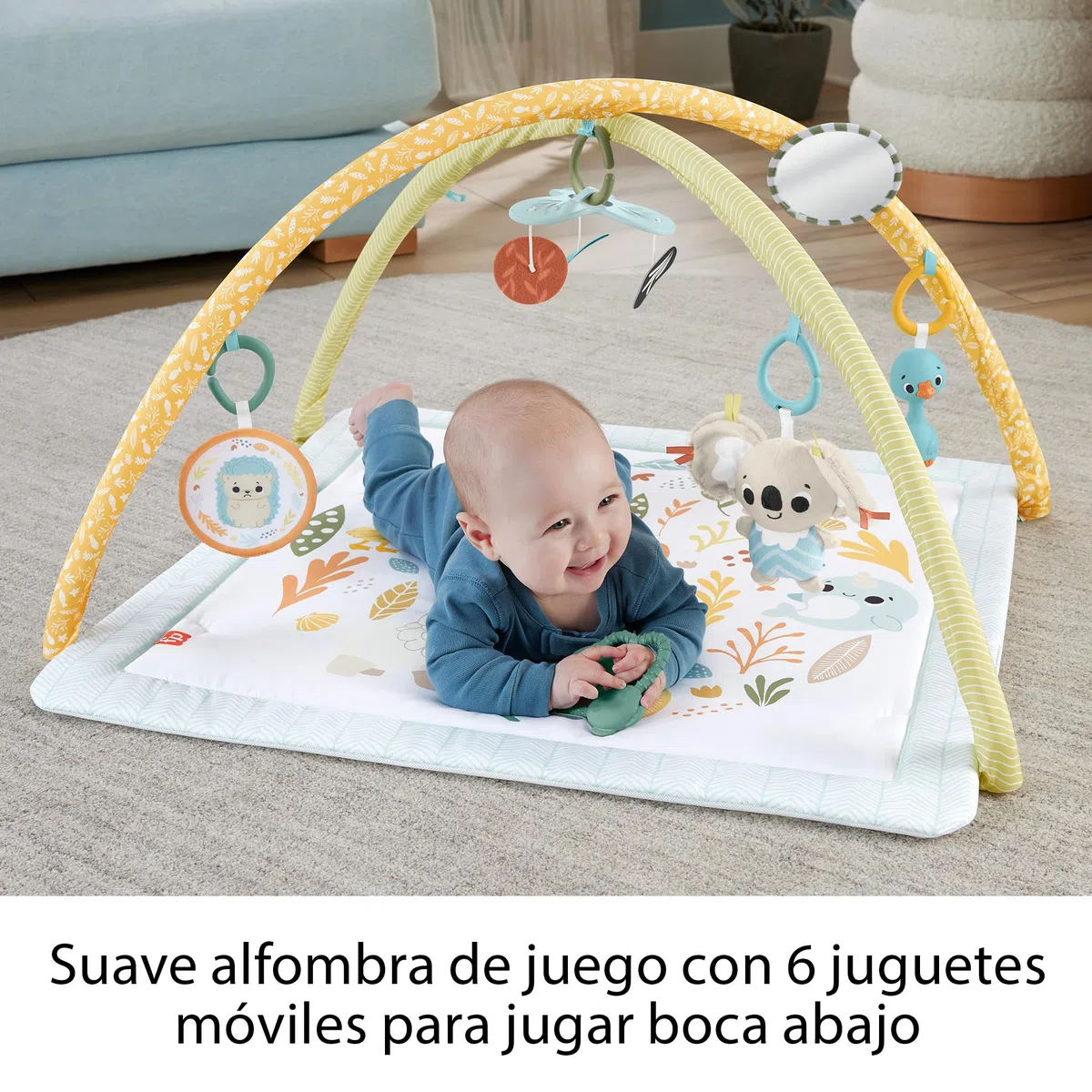Fisher-Price Sensimals Gimnasio Infantil Simply Senses Alfombra de Actividades con Juguetes sensoriales para bebé recién Nacido (Mattel HRB15)