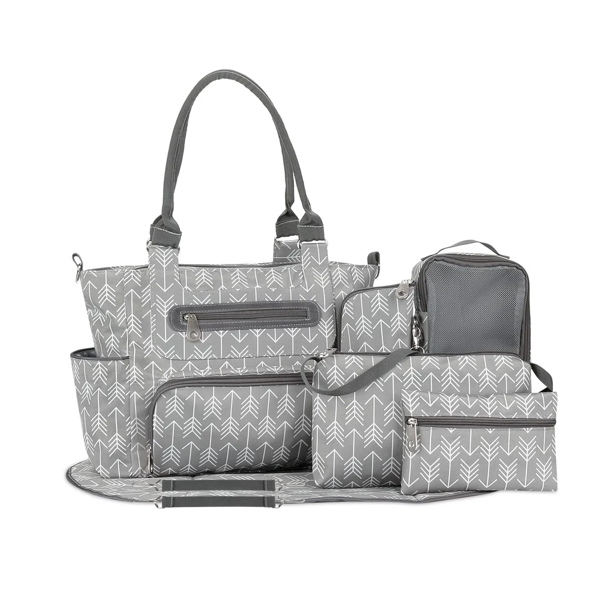 SONARIN Set de 7 Bolsa de Pañales para Bebés,Bolso Cambiador de Pañales Multifunción Bolsa Mamá Bolsa de Hombro Bolsa de Viaje para Pañales con Cambiador y Ganchos Carrito Bebé