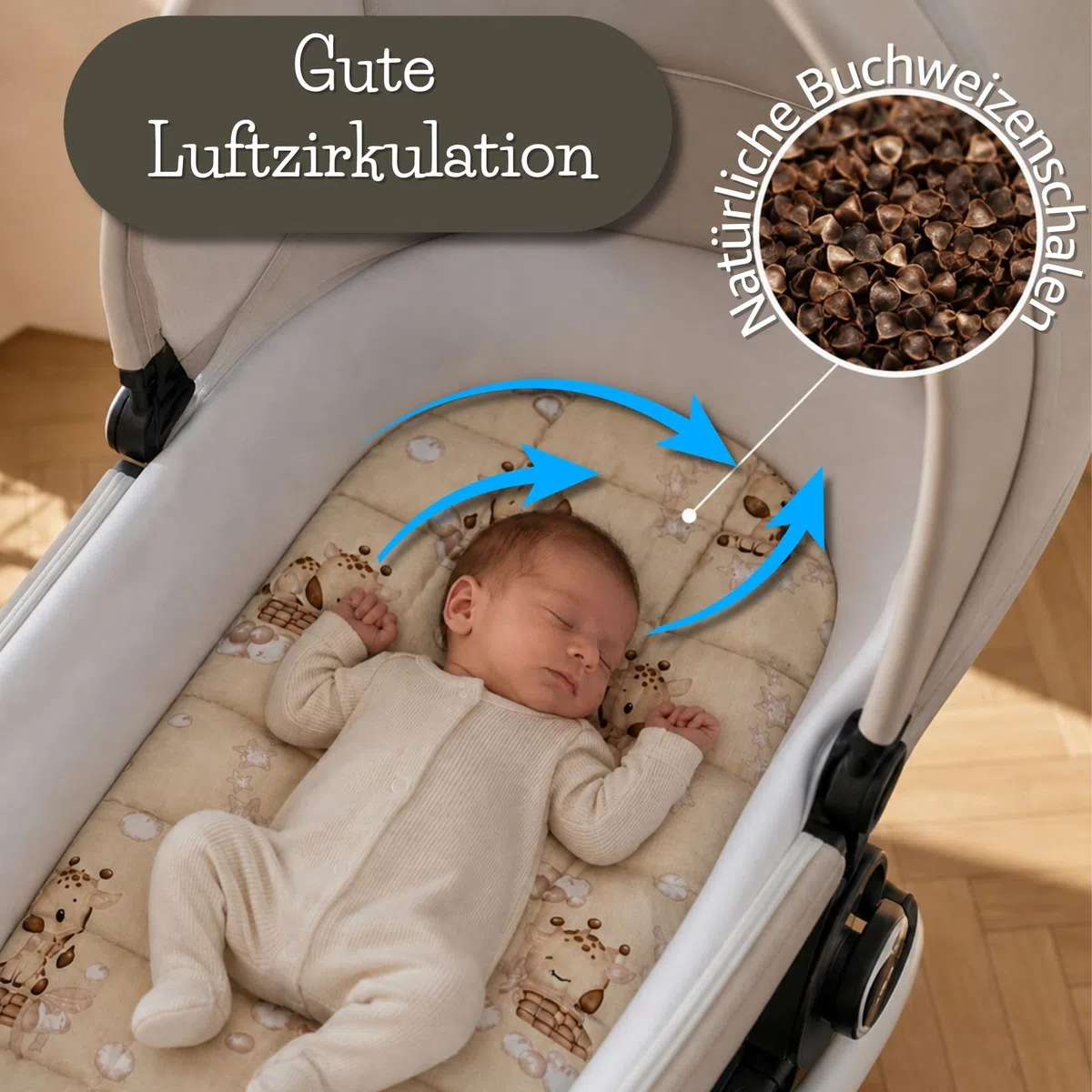 Totsy Baby colchón minicuna Trigo SARRACENO para colecho moisés Cuco capazo Carrito bebé recién Nacido Ovalado Parque lactante cómodo Descanso – Transpirable & Lavable 75x35 cm
