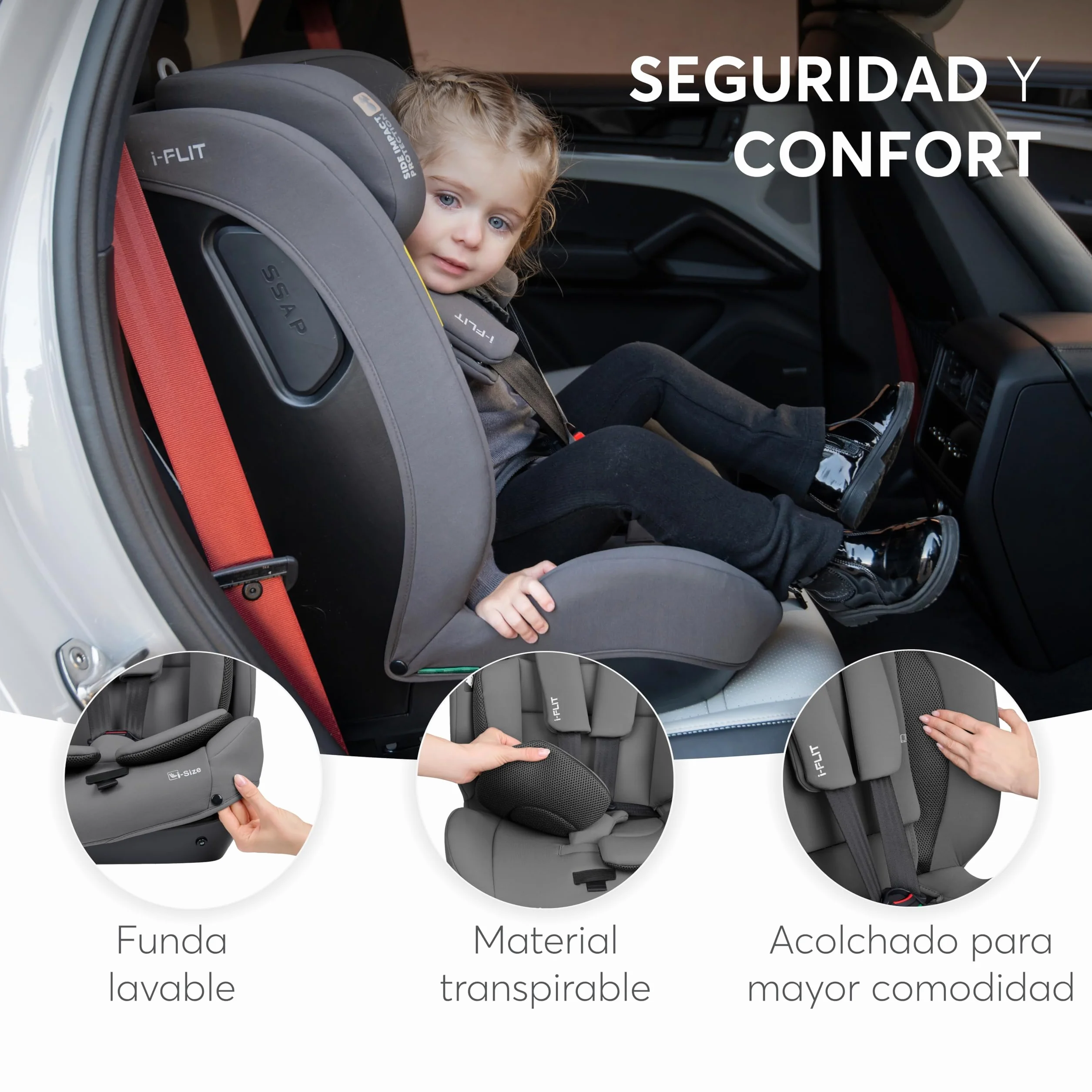 KikkaBoo Silla de Coche Bebe ISOFIX Grupo 1 2 3 (9-36 kg) i-FLIT, de 15 Meses a 12 Años, Seguridad SPS, Reposacabezas Ajustable, Top Tether, 12 Posiciones Reposacabezas, Negro