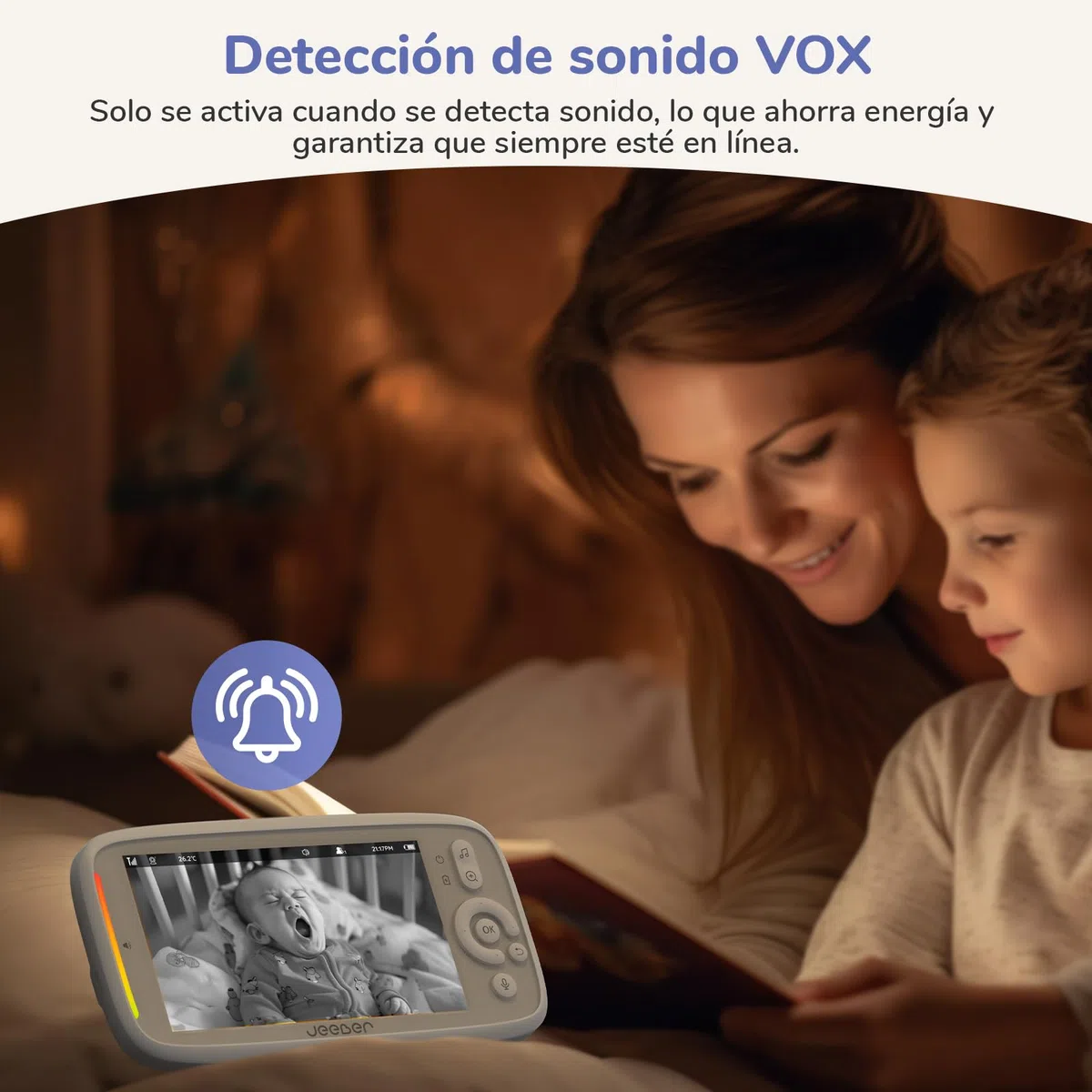 2K/3MP Camara Vigilancia Bebe con App Movil, 5" IPS Pantalla, Rotación de 360 ​​Grados, Visión Nocturna, Detección Inteligente de llanto, Área de Seguridad Personalizada, VOX