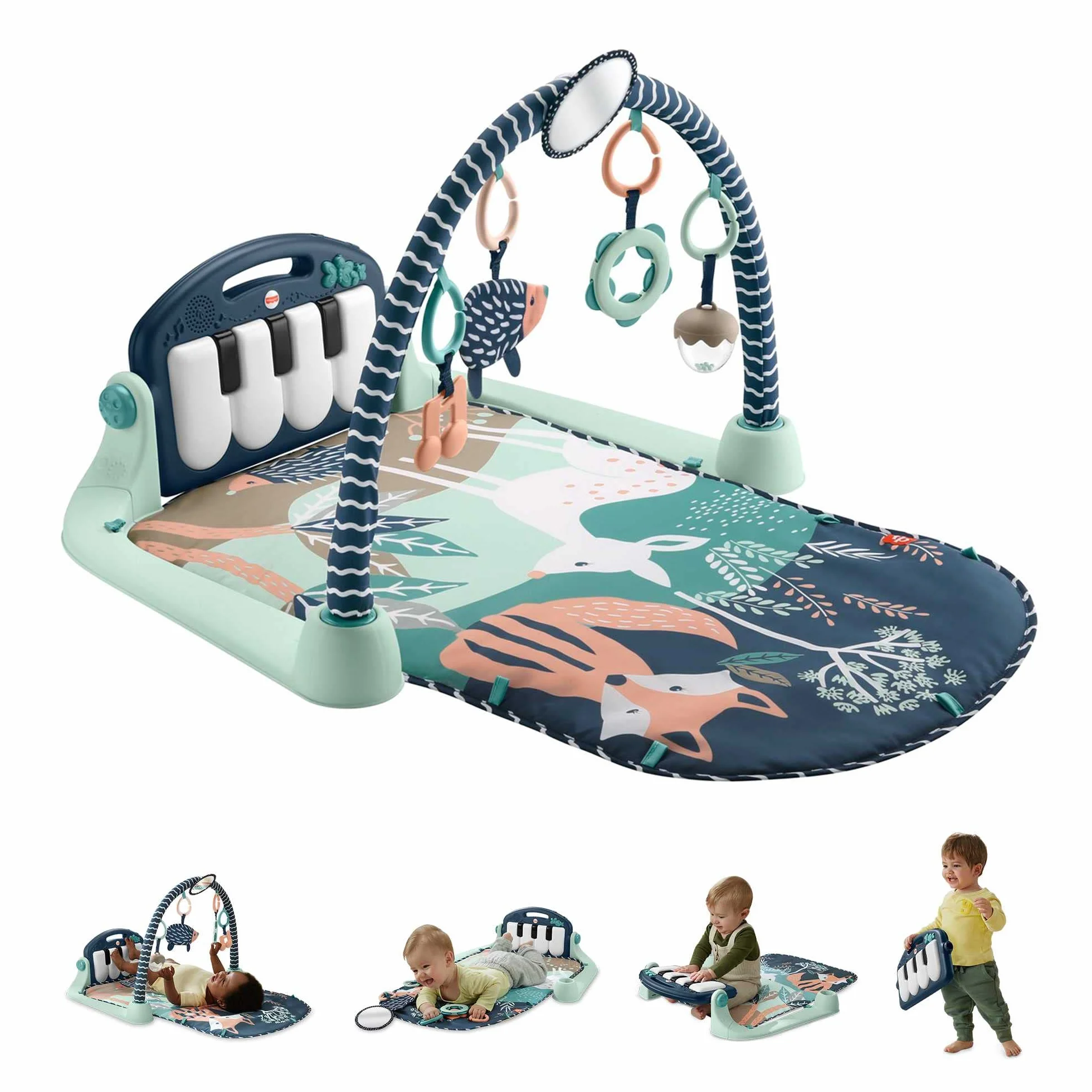 Fisher-Price Alfombra Gimnasio de Actividades con Piano con Sonidos y Accesorios, Motivo Bosque, Juguete para bebé recién Nacido (Mattel HKX37)