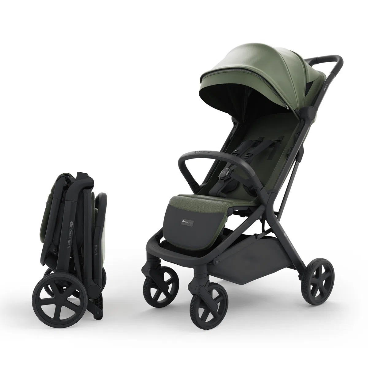 Kinderkraft NUBI 3 Silla de paseo compacta y ligera, hasta 22 kg, Buggy, con plegado automático, capota impermeable, UPF50+, Ligero 8,7 kg, posición reclinada, arnés de seguridad de 5 puntos, Verde