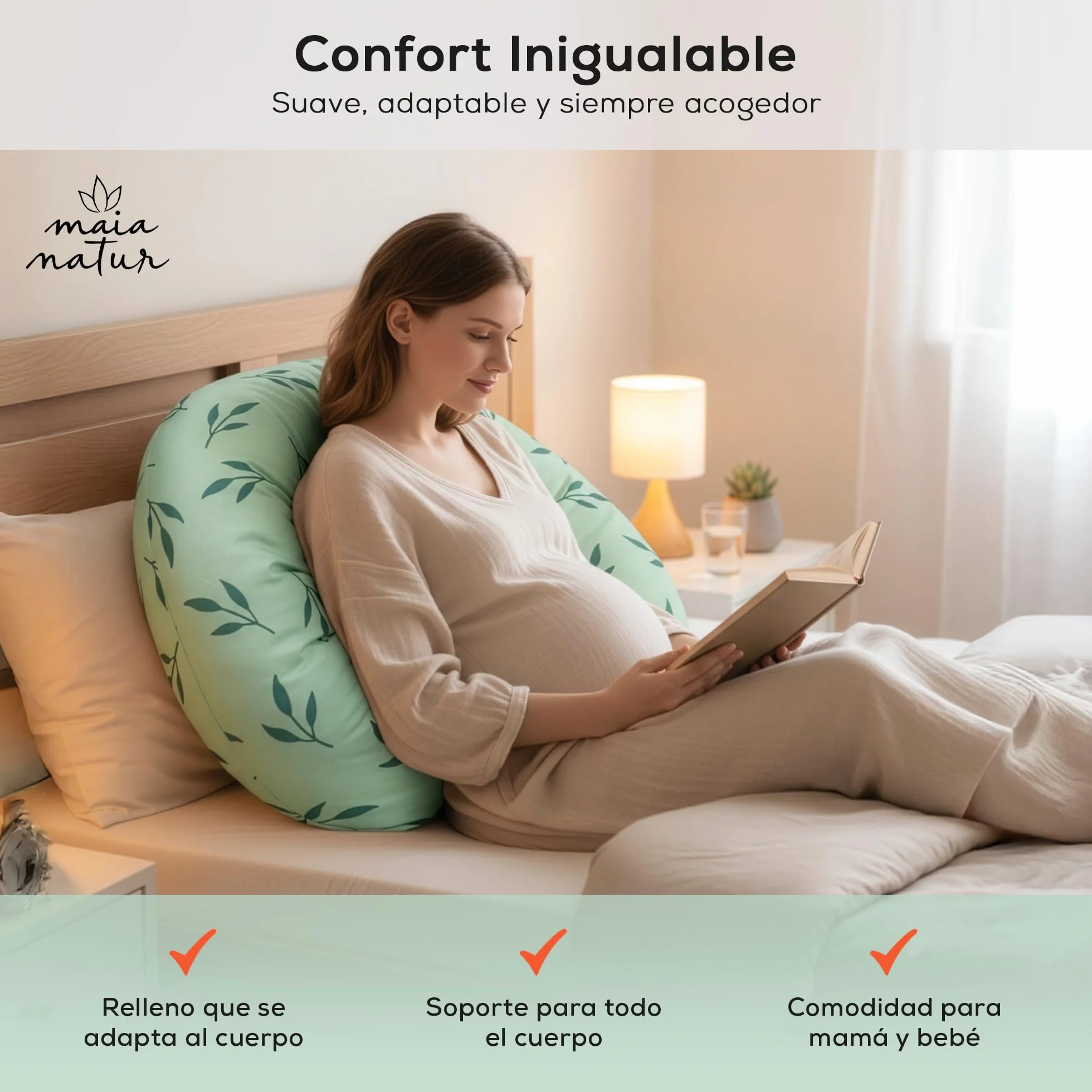 Cojín Embarazada y Almohada para Embarazadas XXL 180 cm – Soporte Firme Que no se Hunde – Cojín de Lactancia Ergonómico – Certificado Oeko-Tex