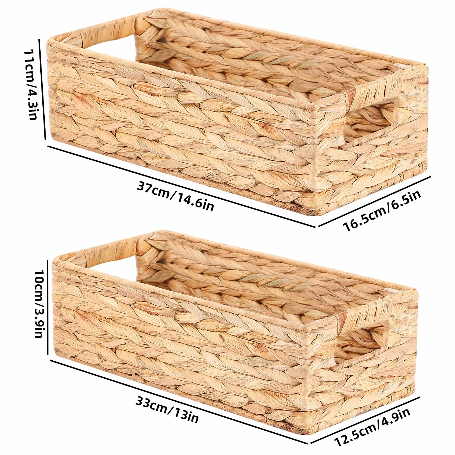 Cestas Almacenaje Tejidas Jacinto de Agua con Mango 37x16.5x11 cm 33x12.5x10 cm
