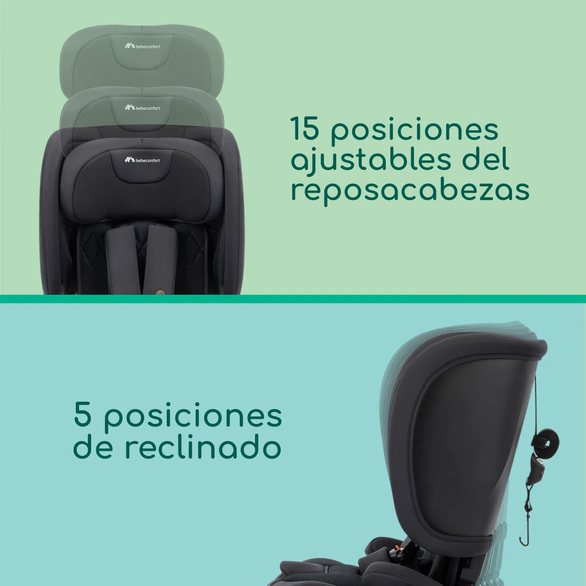 Bebeconfort Ever & Go i-Size, Silla Coche Evolutiva, 15 meses-12 años, 76-150 cm, Silla Coche Plegable de Viaje ISOFIX, Compacta y Ligera (5kg), 15 Posiciones Reposacabezas, Full Black