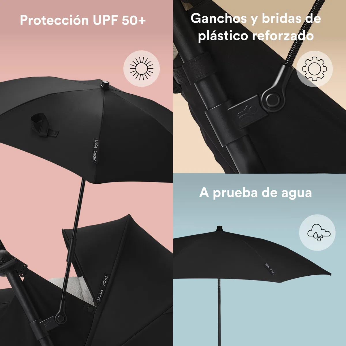 Sombrilla para Stokke YOYO, Black - Protección UPF 50+, opacidad mejorada - Úsala con el cochecito YOYO, con el pack para recién nacidos 0+, el capazo o el pack color 6+