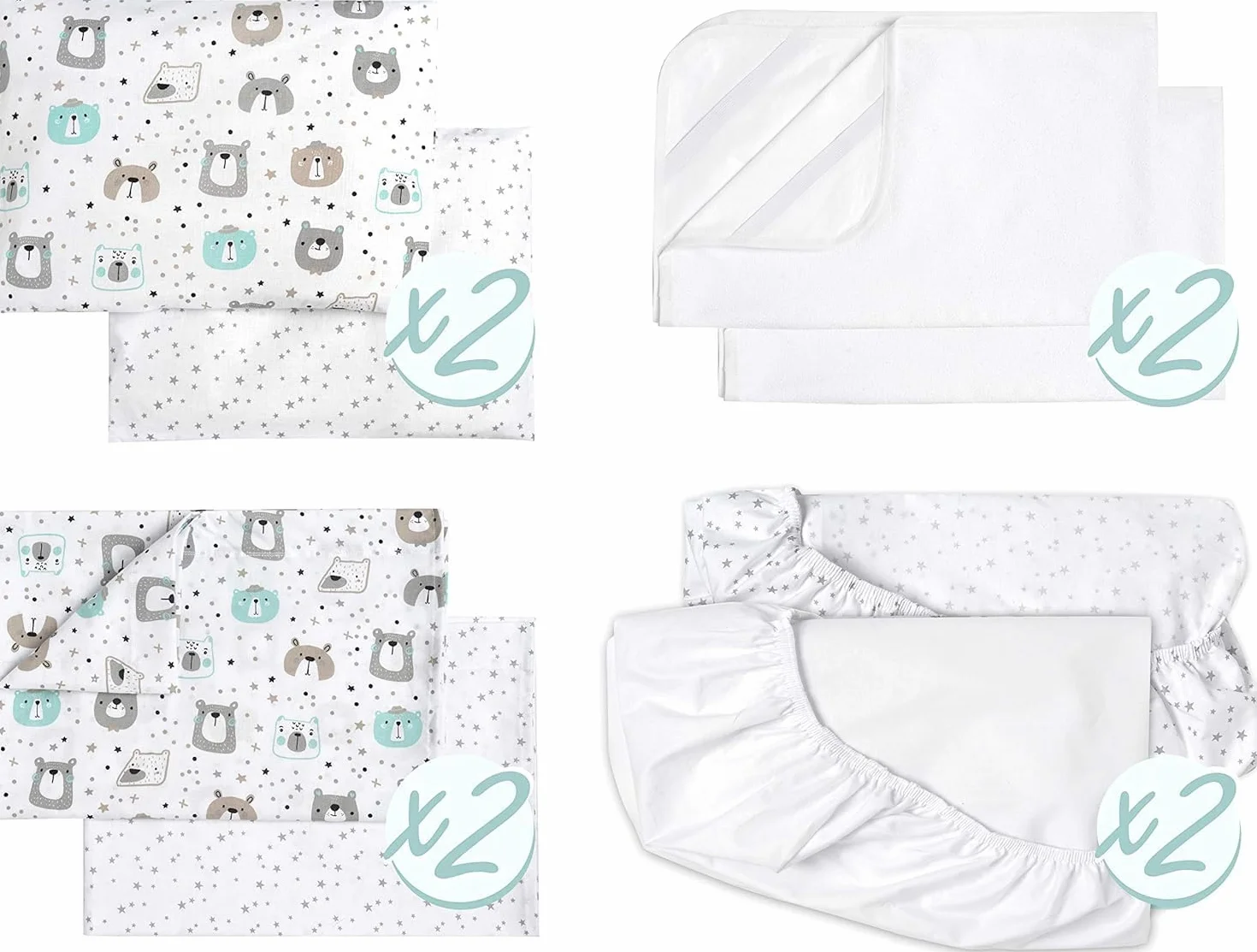FlyIdeas Juego 8 Pza Sabanas Minicuna Colecho Next2Me 50x83cm, 100% Algodon Certif. con 2 Sabanas Bajeras 2 Protectores Colchon Impermeables 2 Sabanas Encimera y 2 Fundas de Almohada